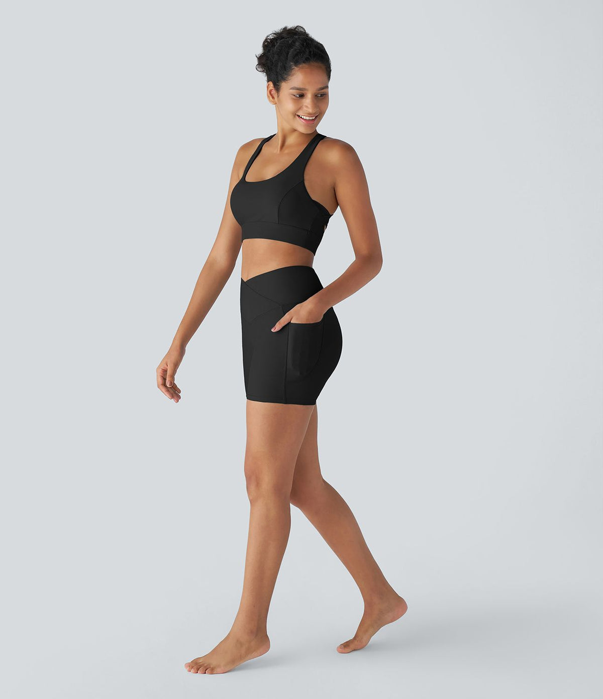 Bikini De Yoga Taille Haute Crossover Poches Latérales Pour La Terre Et L'eau
