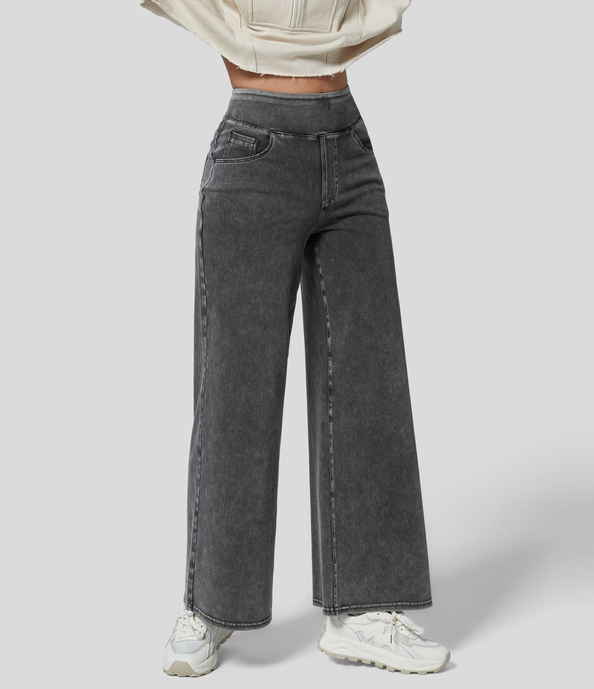 Halara Flex™ Jean Large Travail à Taille Haute Poches Multiples et Tricot Extensible