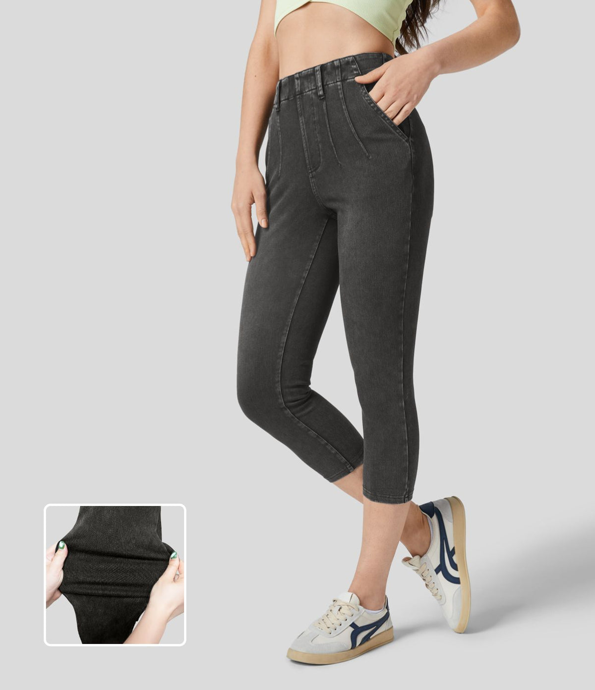 Halara Flex™ Legging Capri Casual Taille Midi Avec Poche Latérale En Tricot Extensible