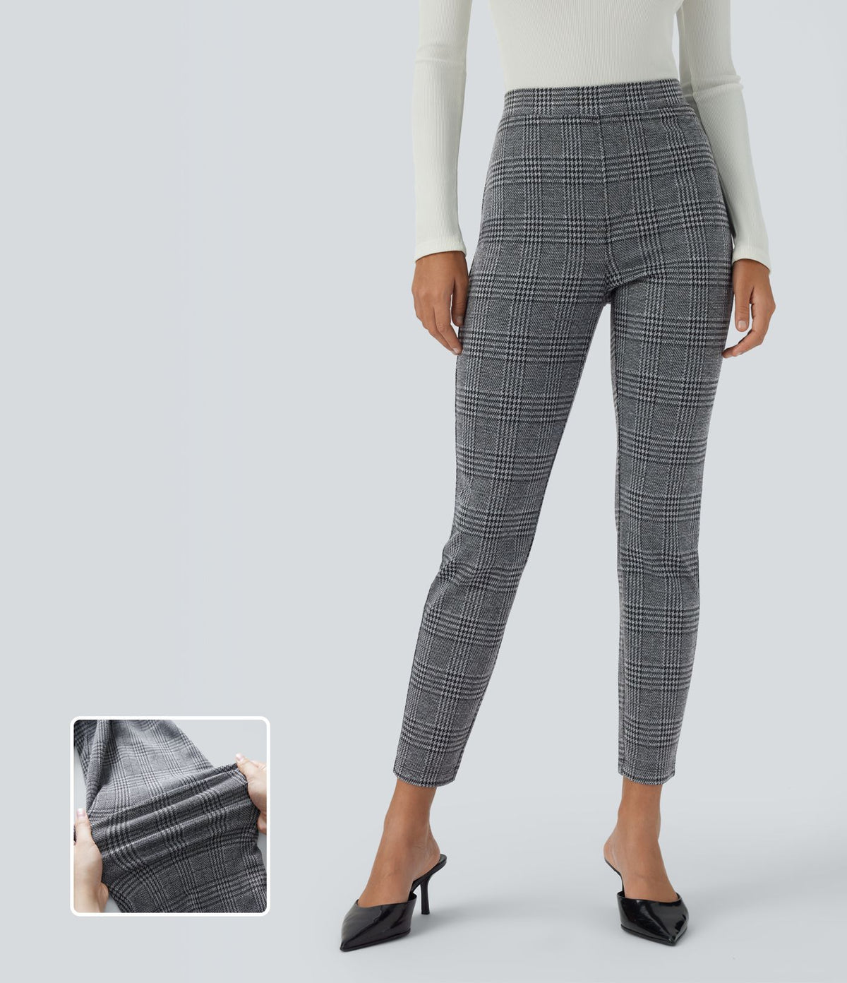 Halara Flex™ Pantalon skinny tailleur taille haute à motif pied-de-poule avec poches arrière