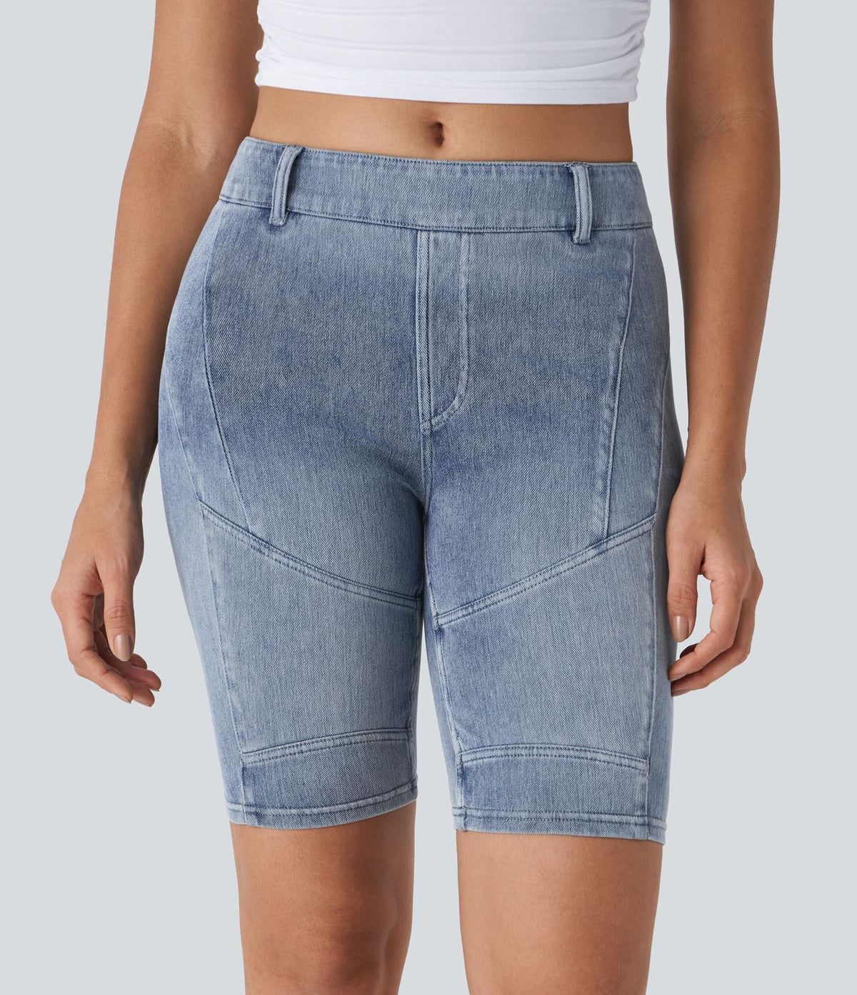 Halara Flex™ Short 22,8cm Casual En Denim Extensible Avec Poche Arrière Taille Midi