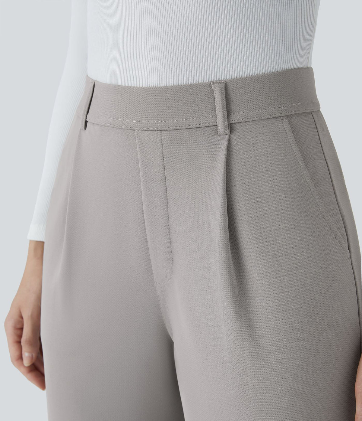 Halara Flex™ Pantalon Tailleur Droit à Taille Haute avec Pli Poches Latérales en Crêpe