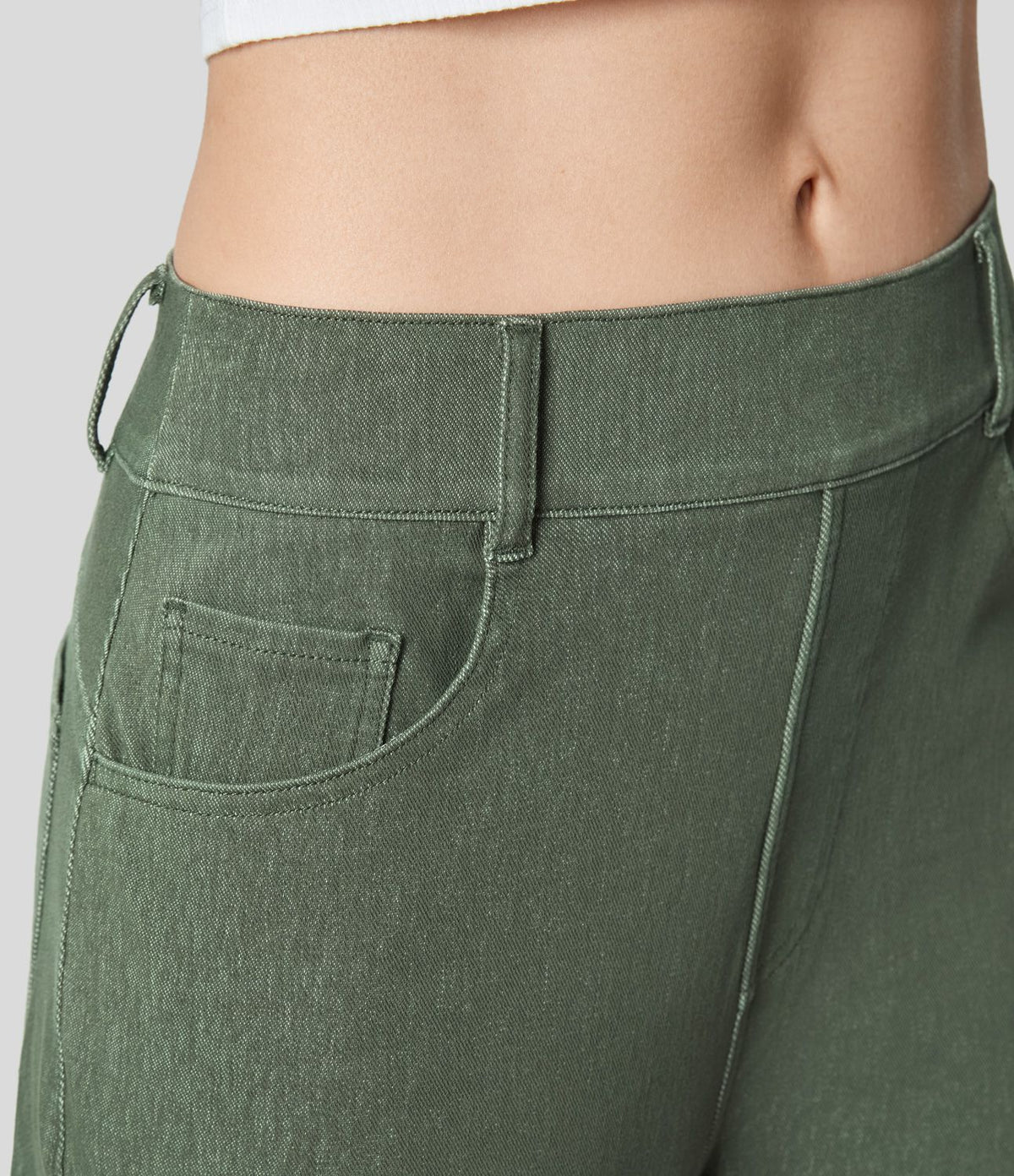 Halara Flex™ Jeans Causal Fuselés à Taille Mi-haute avec Plusieurs Poches en Tricot Extensible Coloré