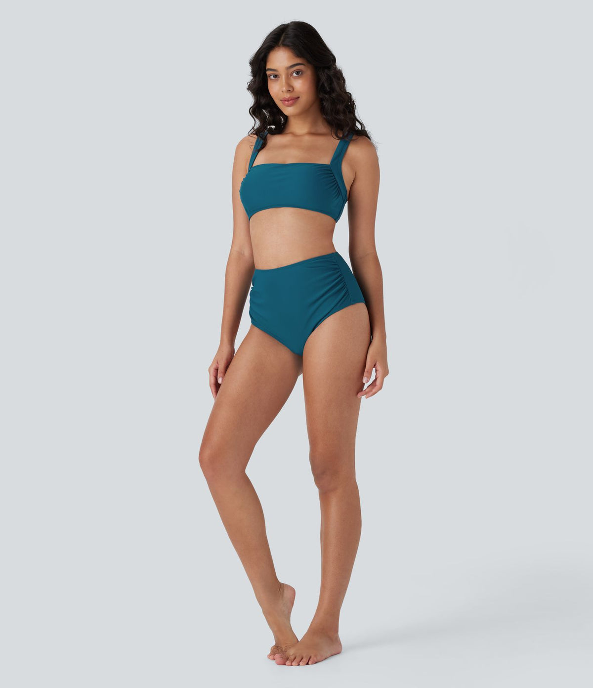 Bas de maillot de bain bikini à taille haute avec contrôle du ventre et fronces