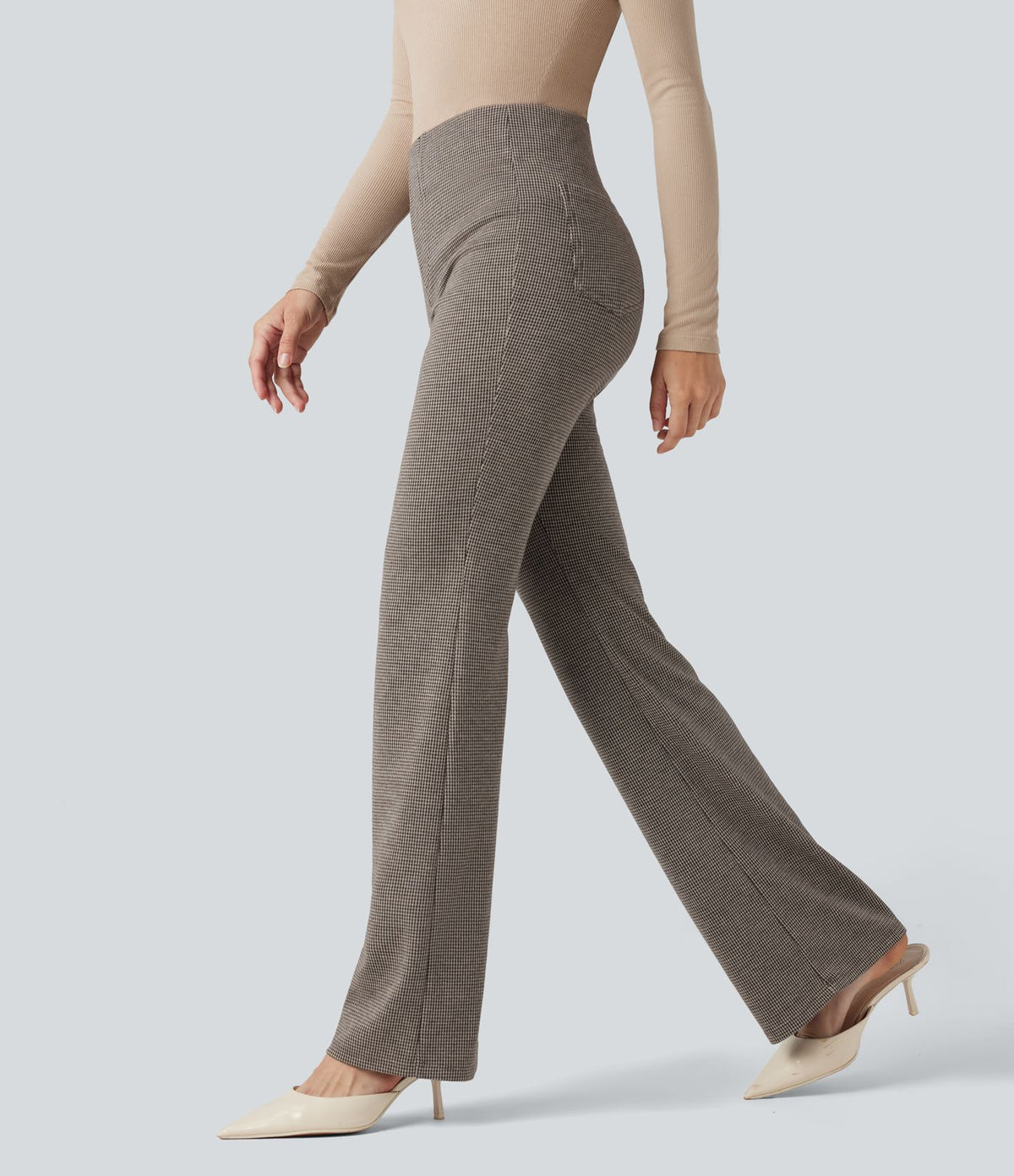 Halara Flex™ Pantalon tailleur évasé pied-de-poule taille haute avec poches