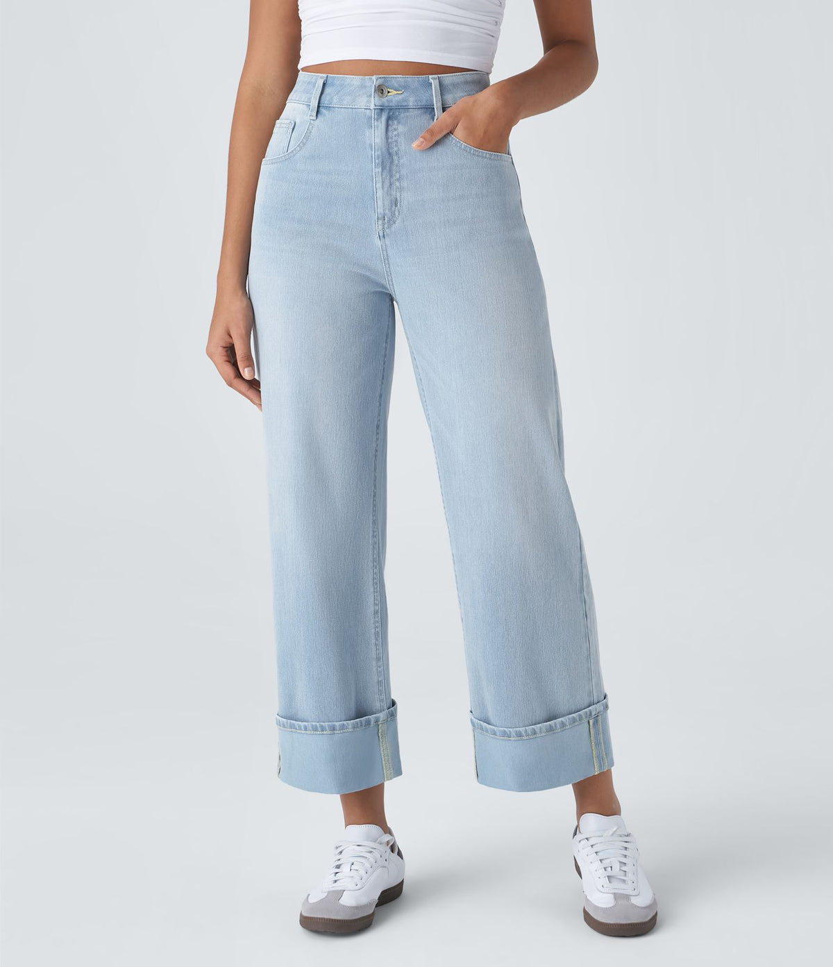 Halara Flex™ Jean Larges Taille Haute Ourlet Roulotté Multiples Poches