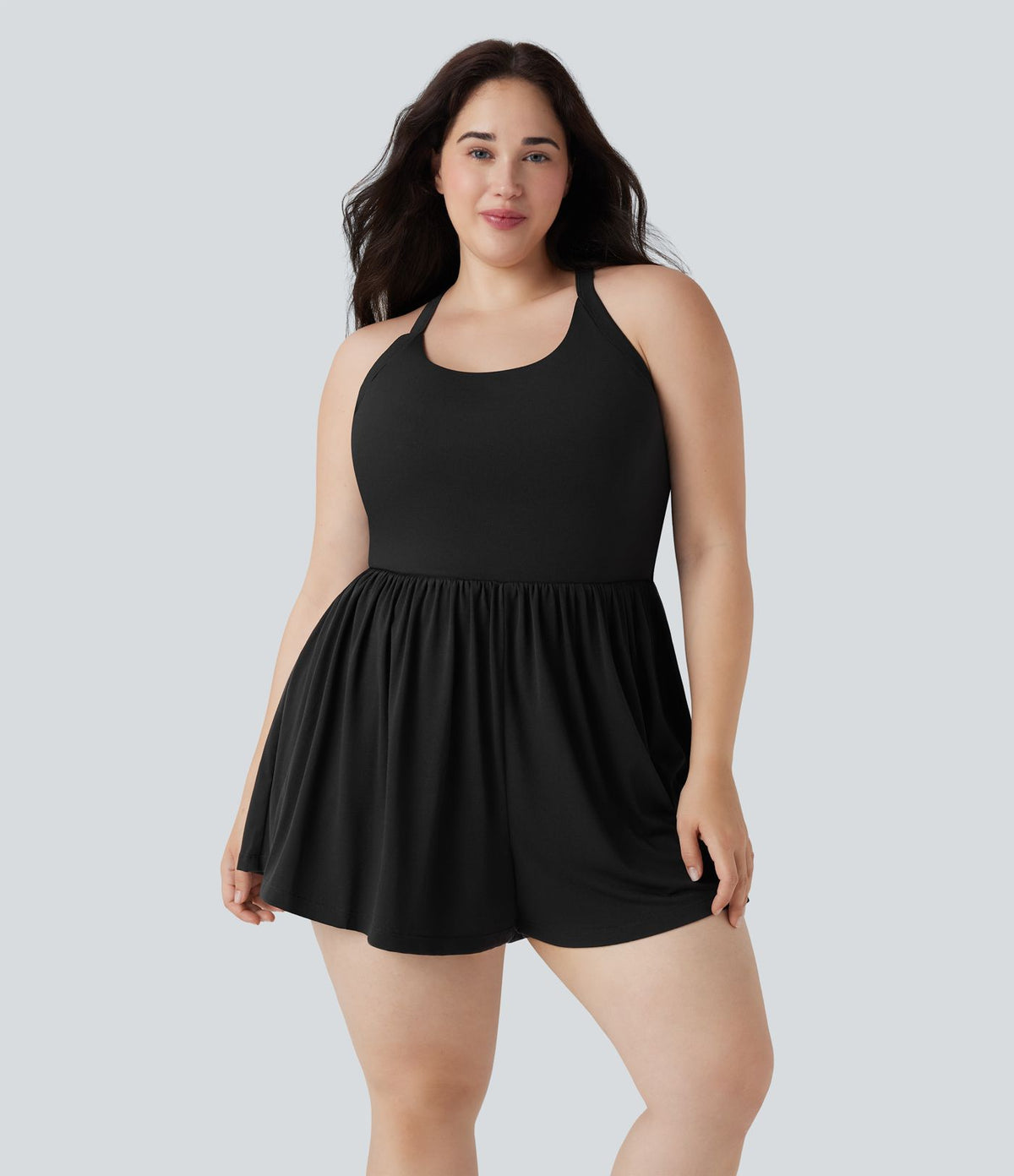 Combinaison-short de séjour grande taille 2-en-1 dos nu torsadée avec poches - Easy Peasy Edition