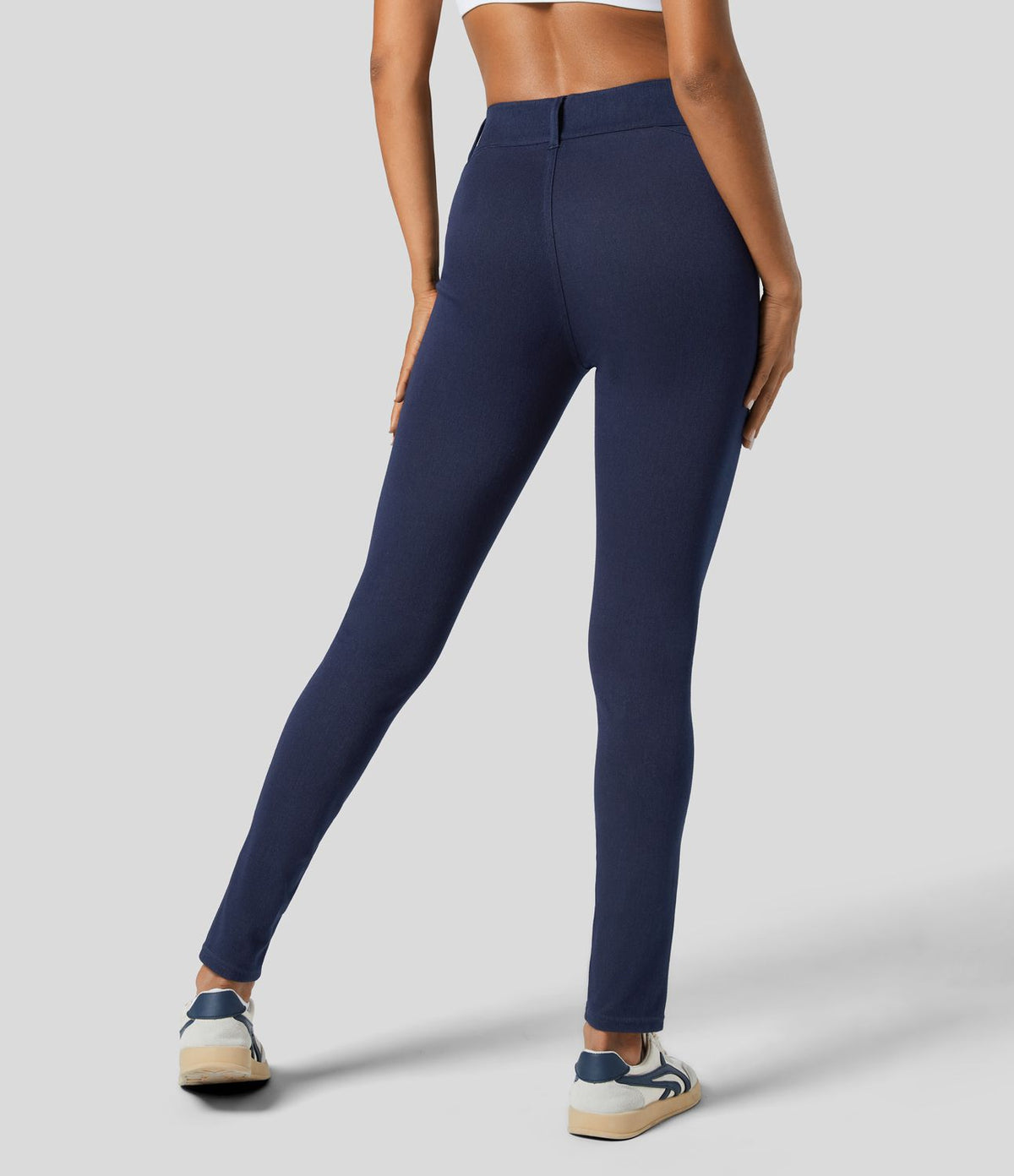 Halara Flex™ Legging Casual en Denim Extensible à Taille Haute avec Poches Latérales et Fentes