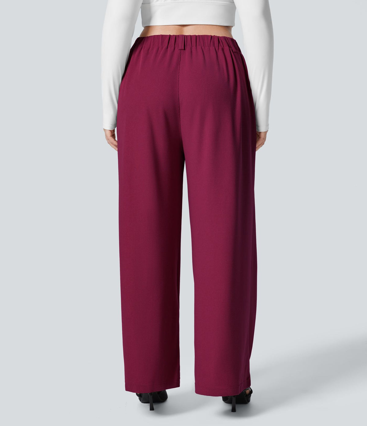 Halara Flex™ Pantalon tailleur Grande taille à Taille Haute, Poches Latérales Plissées, Jambes Larges, en Tissu Gaufré