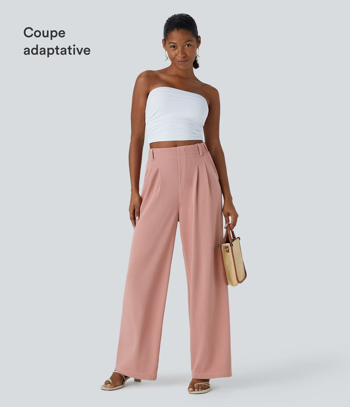 Halara Flex™ Pantalon Tailleur en tissu gaufré à taille haute, jambes larges, plis et poches latérales