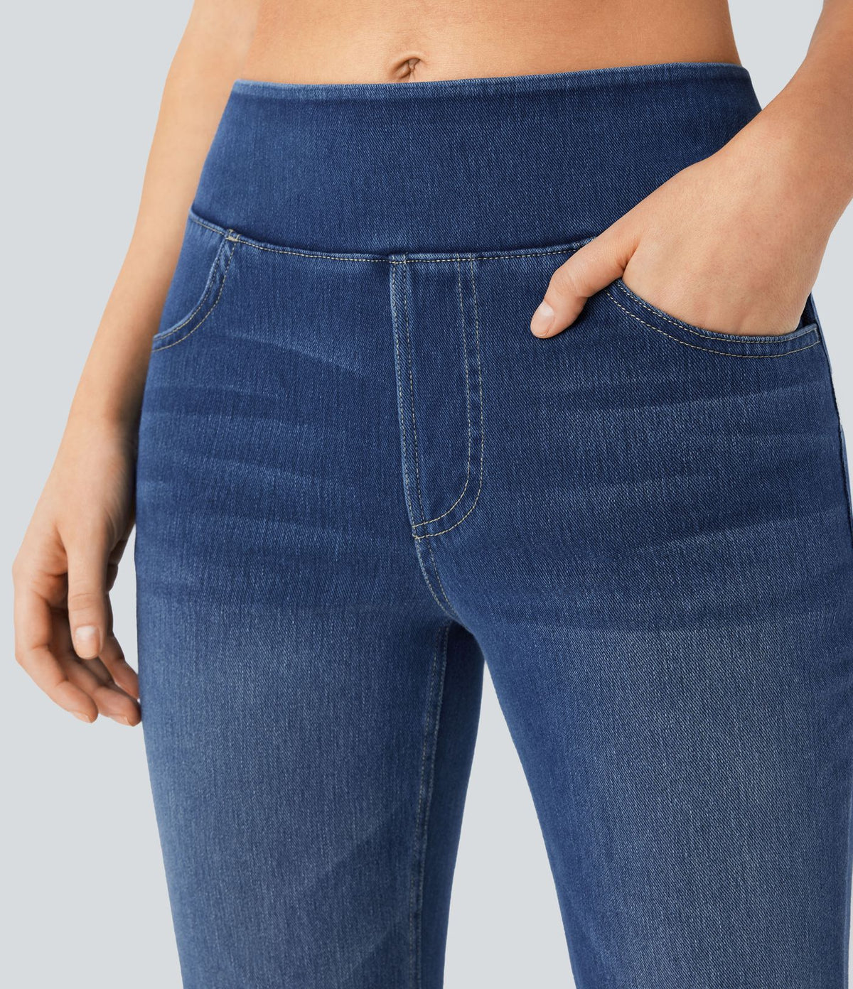 Halara Flex™ Jean bootcut décontracté extensible délavé taille haute à poches multiples