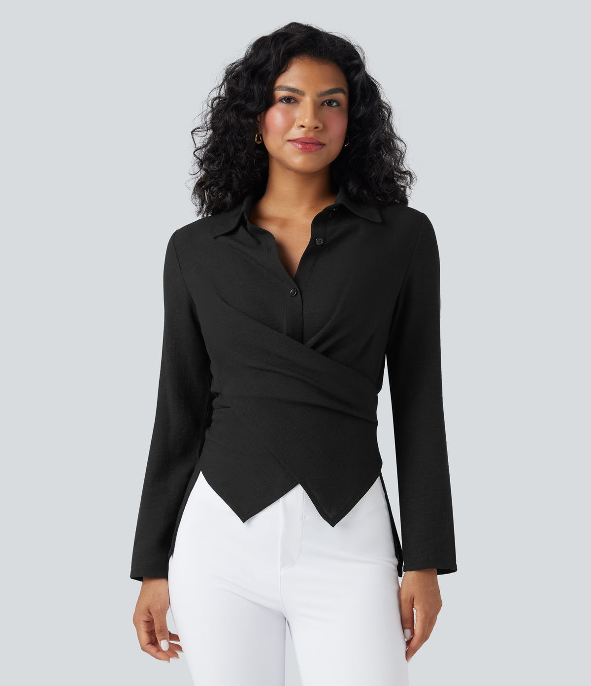 Chemise tailleur portefeuille manches longues avec lien dos