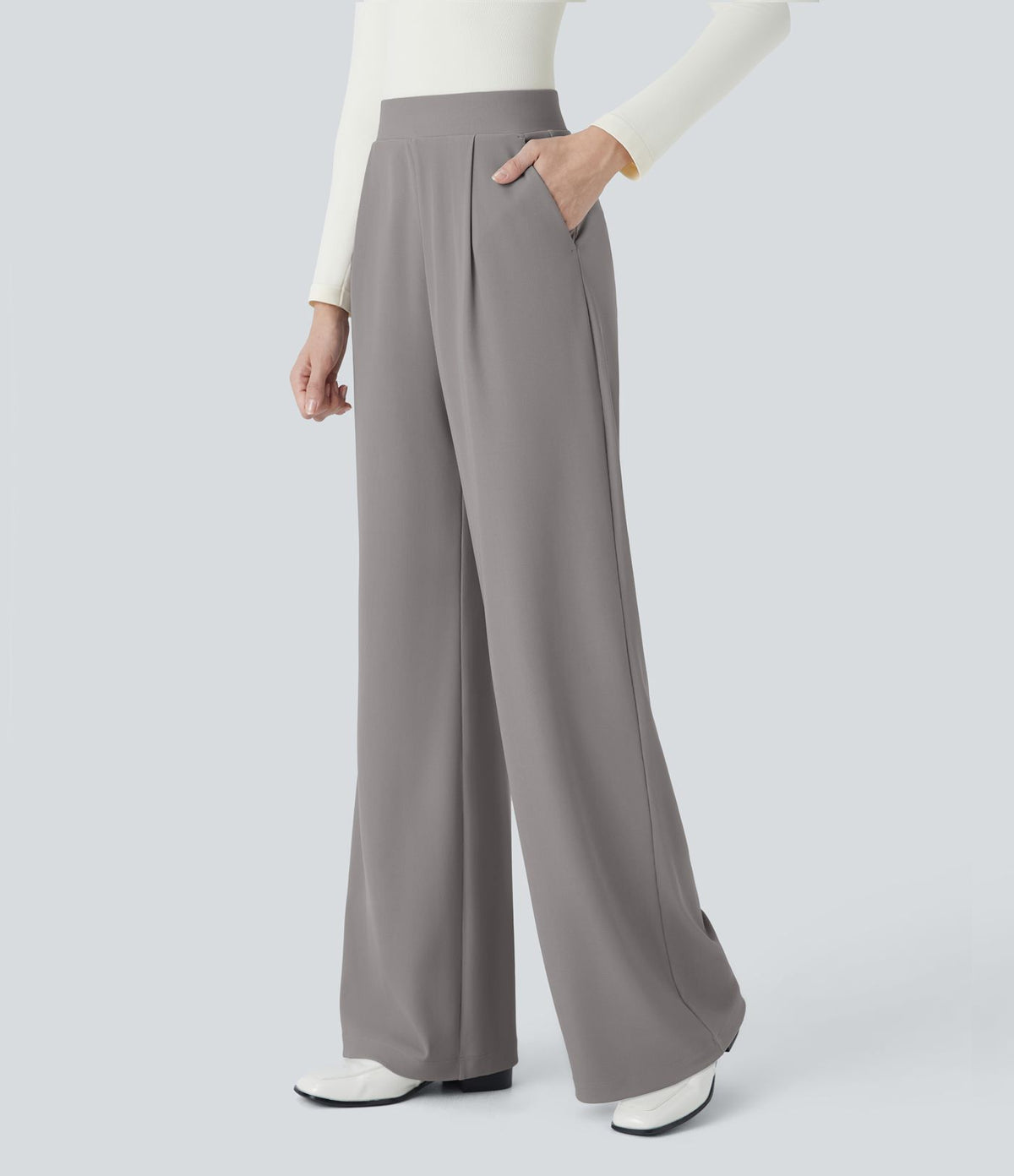 Halara Flex™ Pantalon Tailleur Évasé à Taille Haute Sculptant la Silhouette avec Poches Latérales Micro Waffle