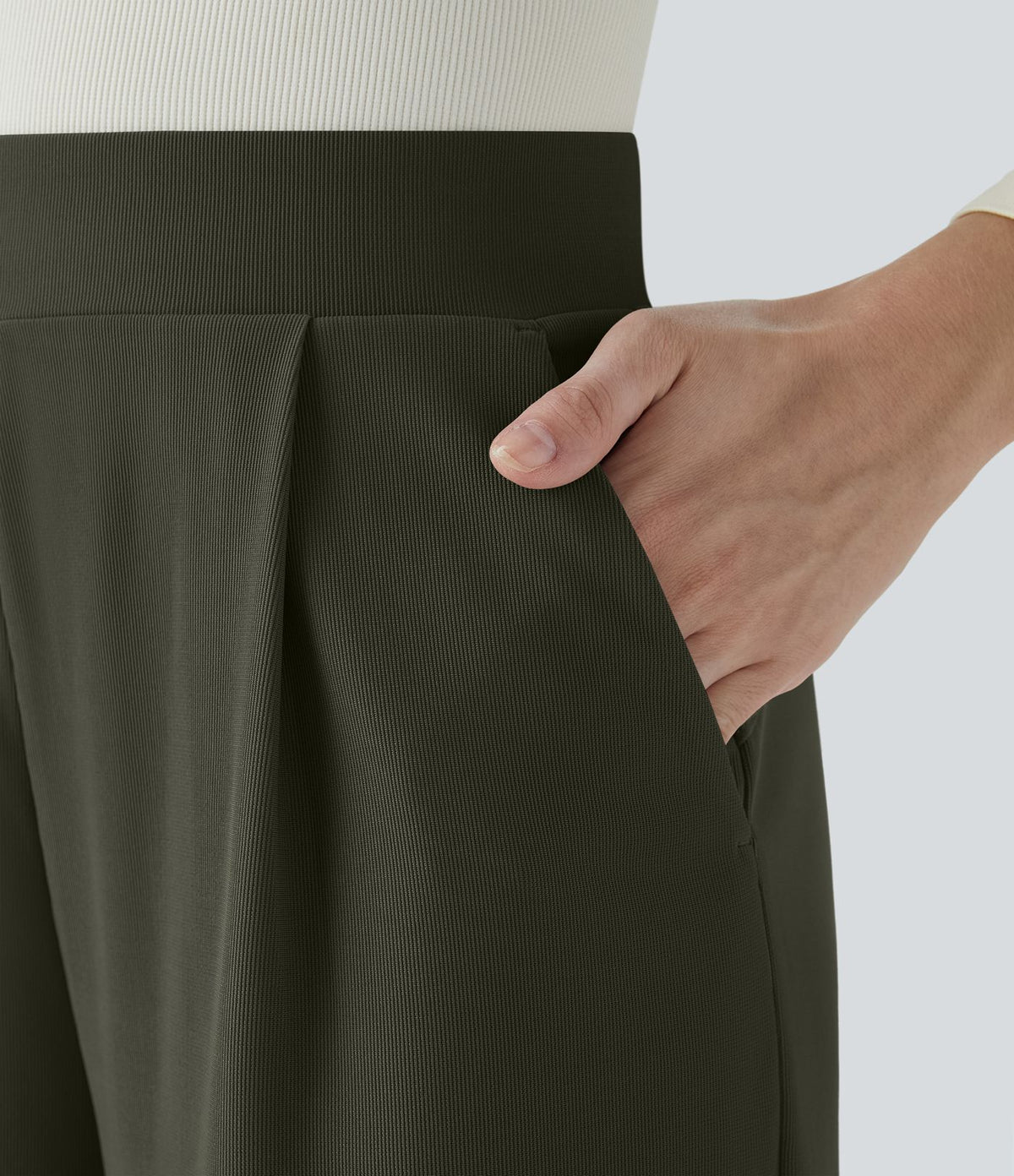 Halara Flex™ Pantalon Tailleur Évasé à Taille Haute Sculptant la Silhouette avec Poches Latérales Micro Waffle