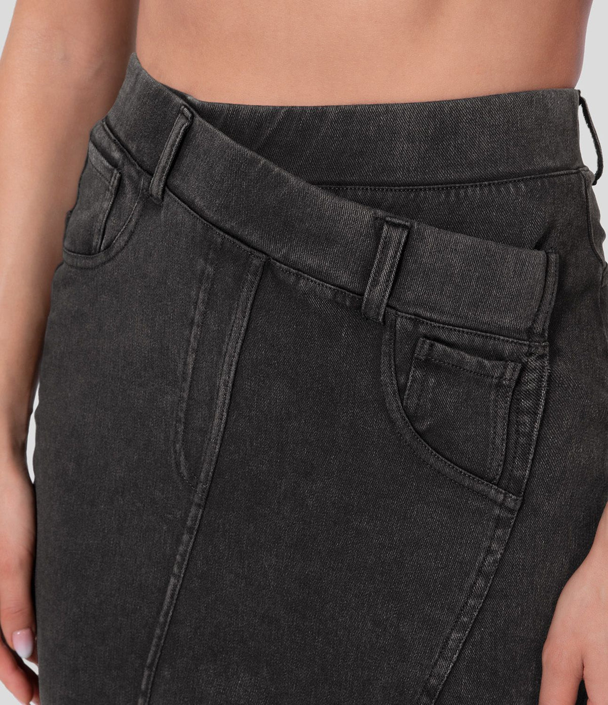 Halara Flex™ Jupe Midi Casual Taille Haute avec Ourlet Fendu en Denim Tricoté Élastique