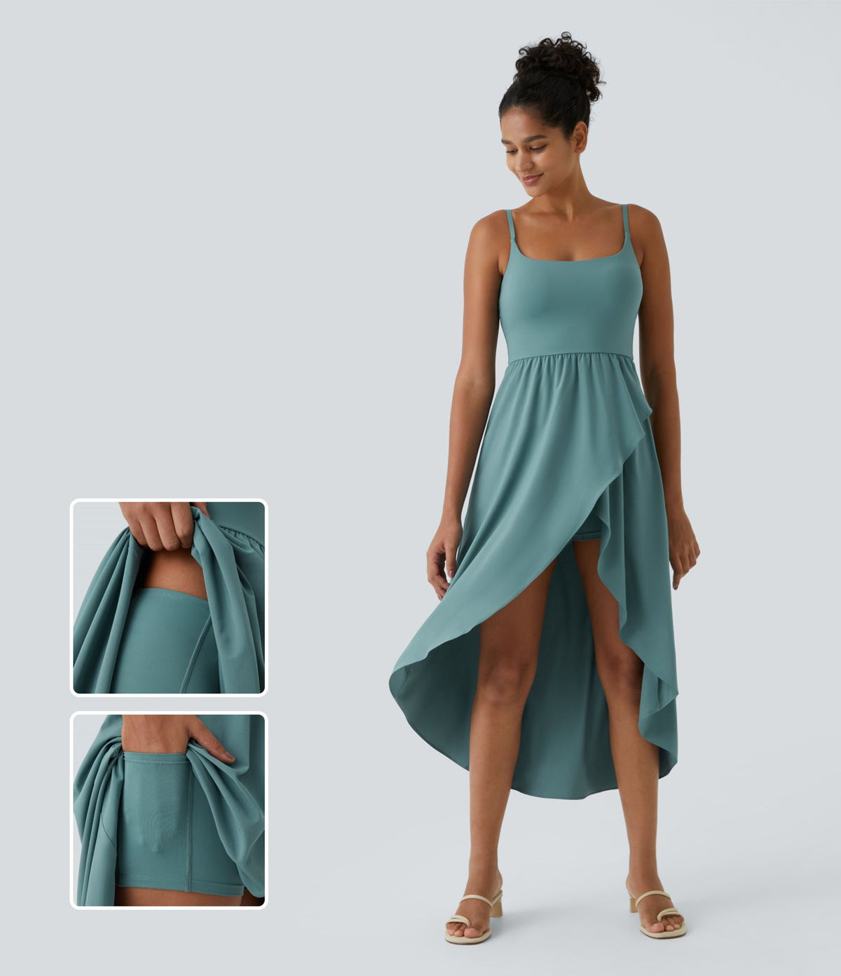 Breezeful™ Robe Casual 2 Pièces Dos Nu Haut Bas Poche Latérale Fluide Séchage Rapide