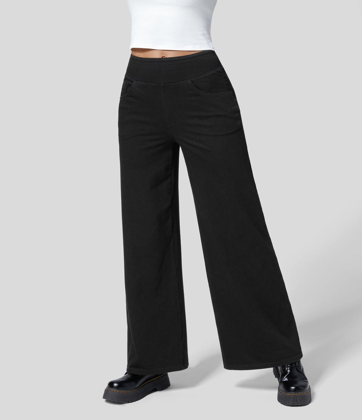Halara Flex™ Jean Large Travail à Taille Haute Poches Multiples et Tricot Extensible