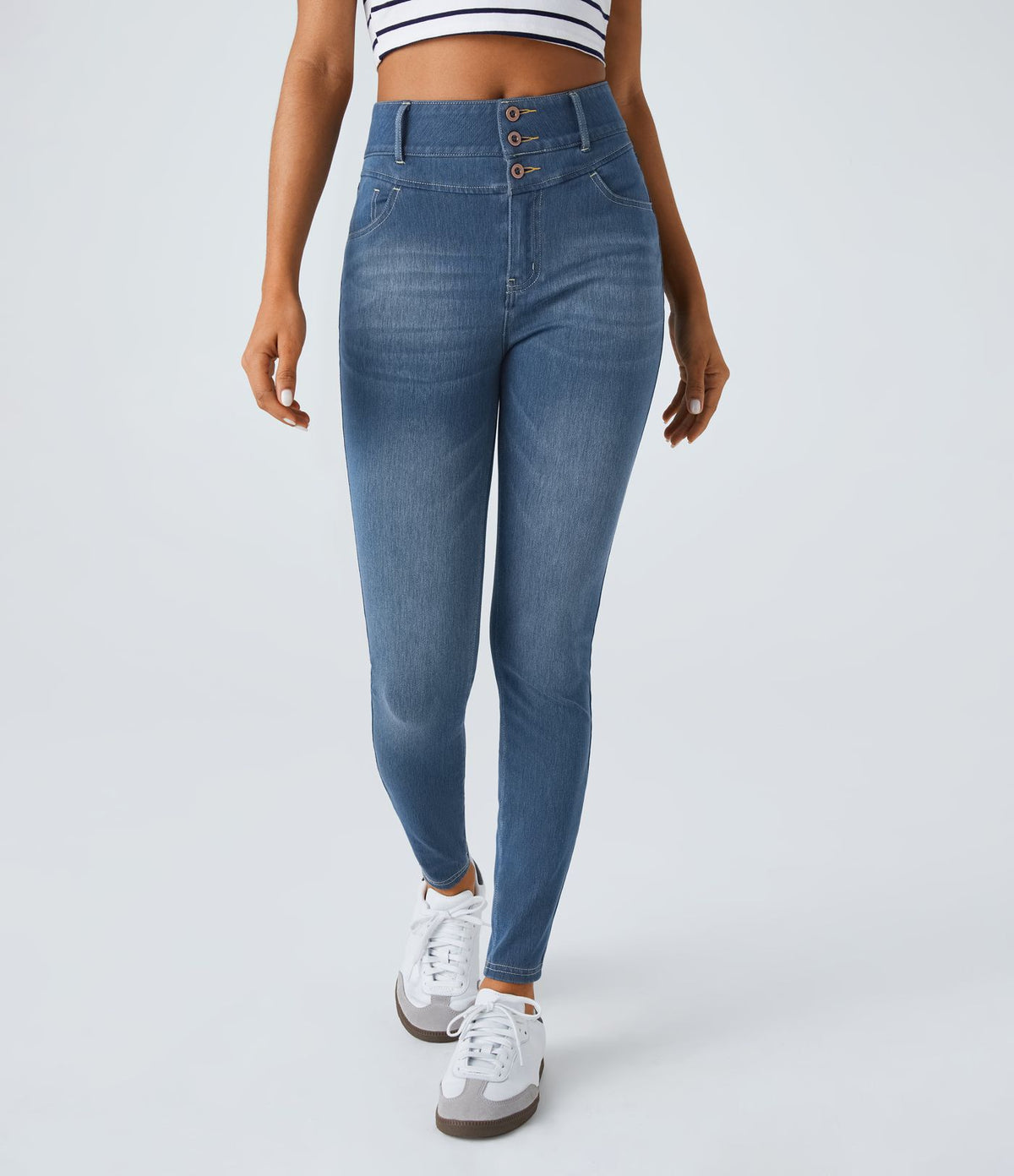 Halara Flex™ Jean skinny Casual Taille Haute Fermeture Éclair Boutonnés Plusieurs Poches Tricot Extensible