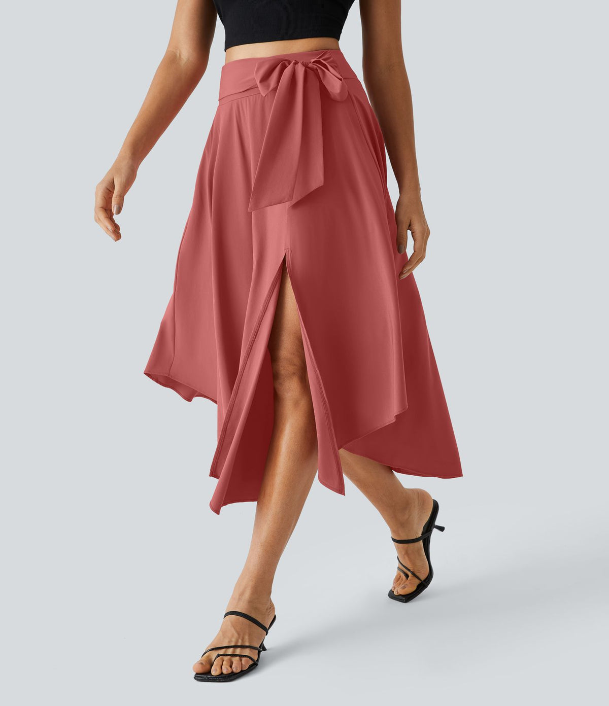 Breezeful™ Jupe Taille Haute Casual Midi Séchage Rapide Fluide Fentes Latérales Nouées 2 en 1