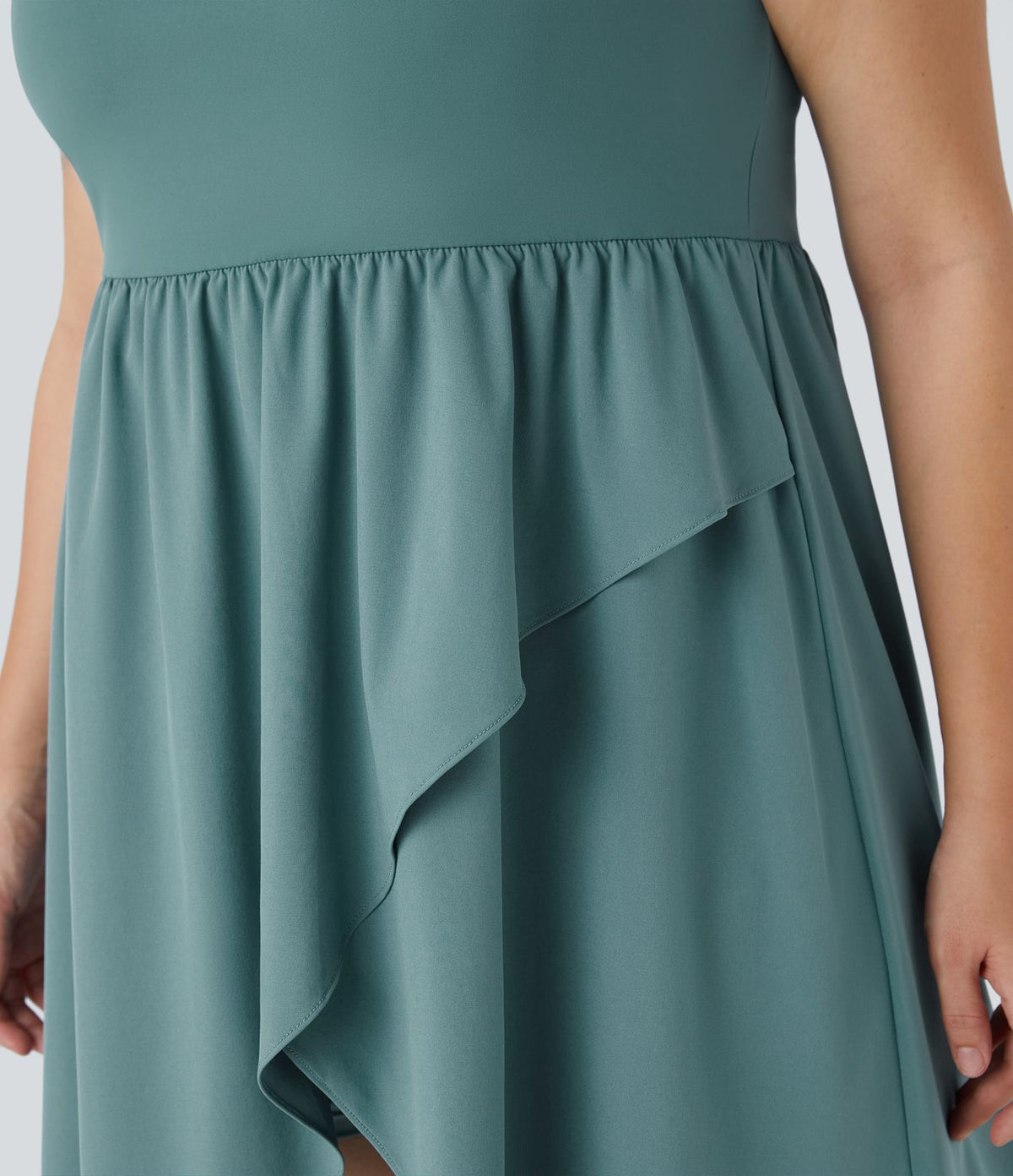 Breezeful ™ Dos Nu Asymétrique Ourlet Croisé 2 Pièces Poche Latérale Fluide Midi Séchage Rapide Casual Robe Grande Taille