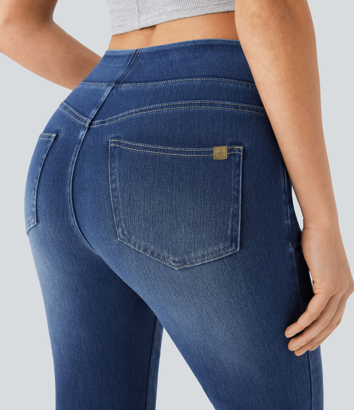 Halara Flex™ Jean bootcut décontracté extensible délavé taille haute à poches multiples
