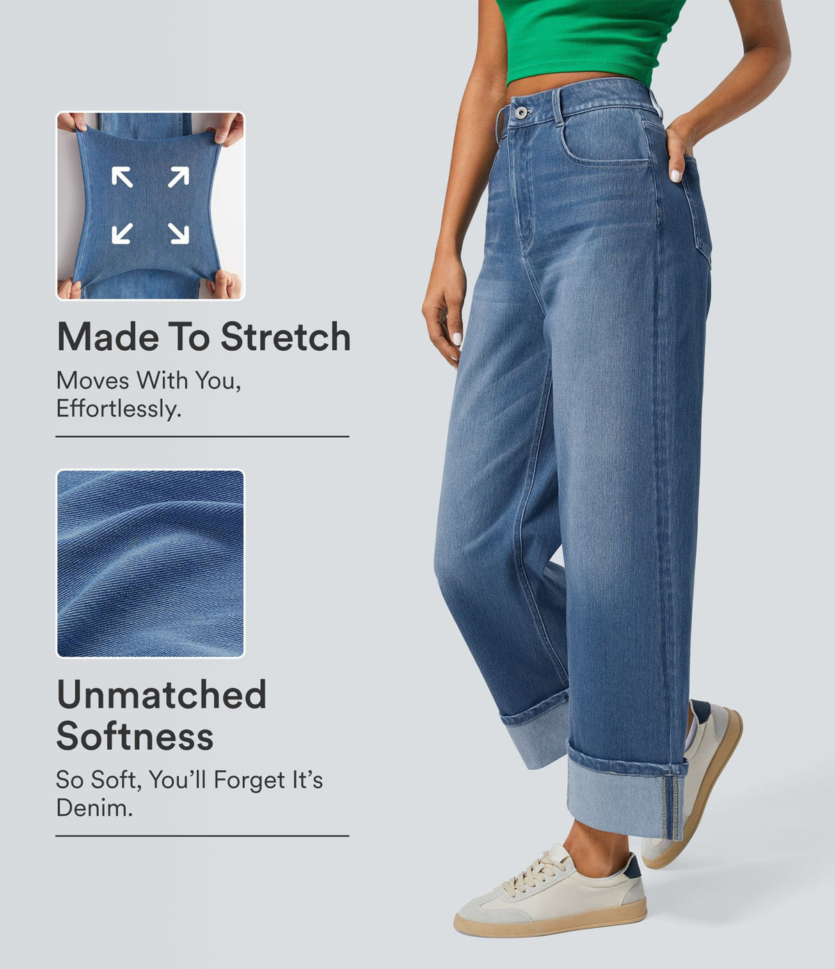 Halara Flex™ Jean Larges Taille Haute Ourlet Roulotté Multiples Poches