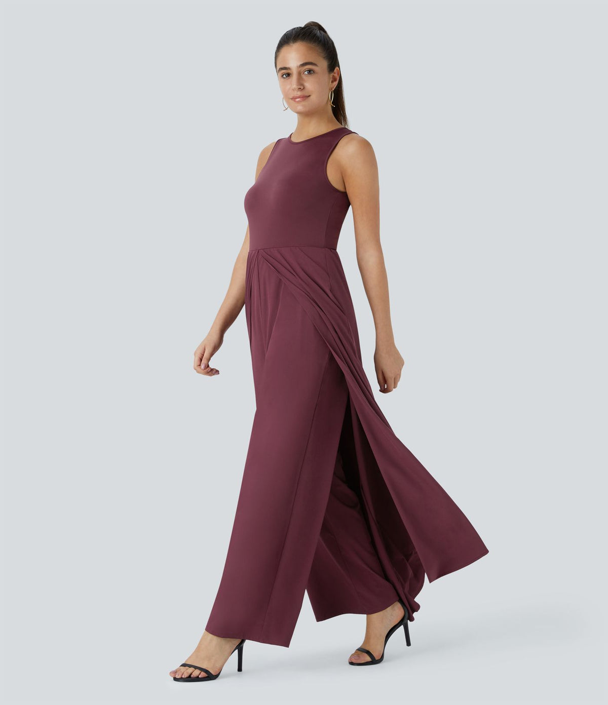 Combinaison Breezeful™ à séchage rapide pour demoiselles d'honneur et invitées de mariage, sans manches, avec fermeture éclair, poches latérales et détails contrastés
