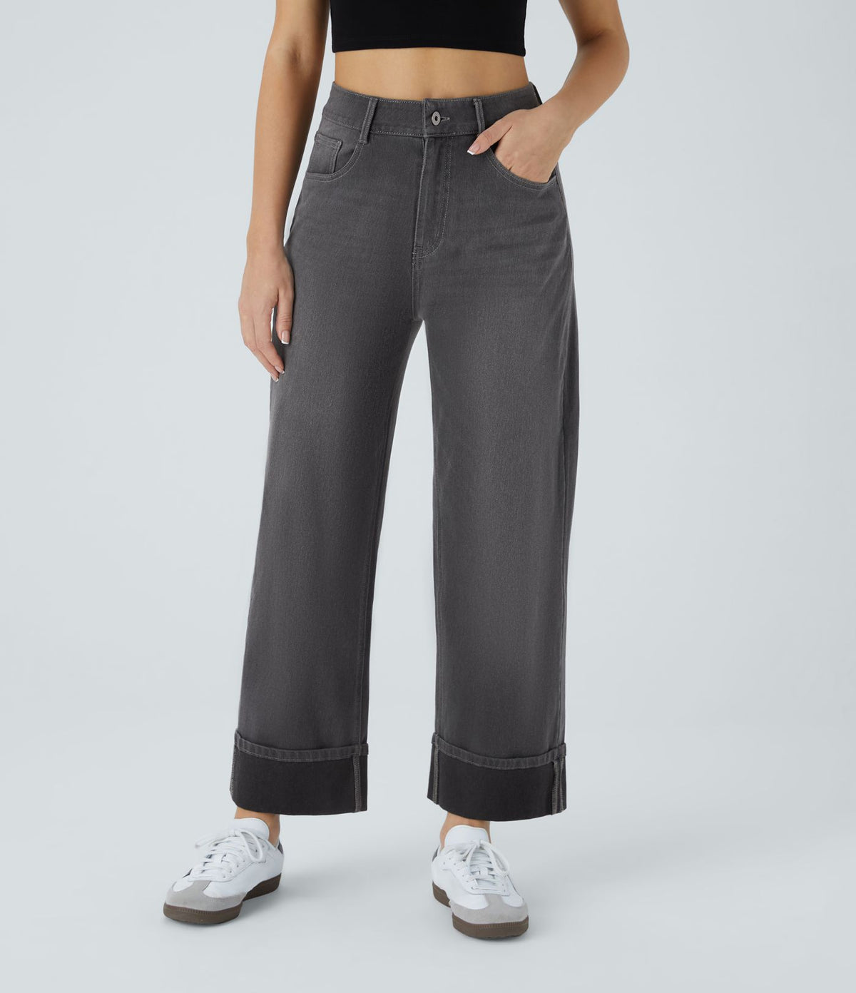 Halara Flex™ Jean Larges Taille Haute Ourlet Roulotté Multiples Poches