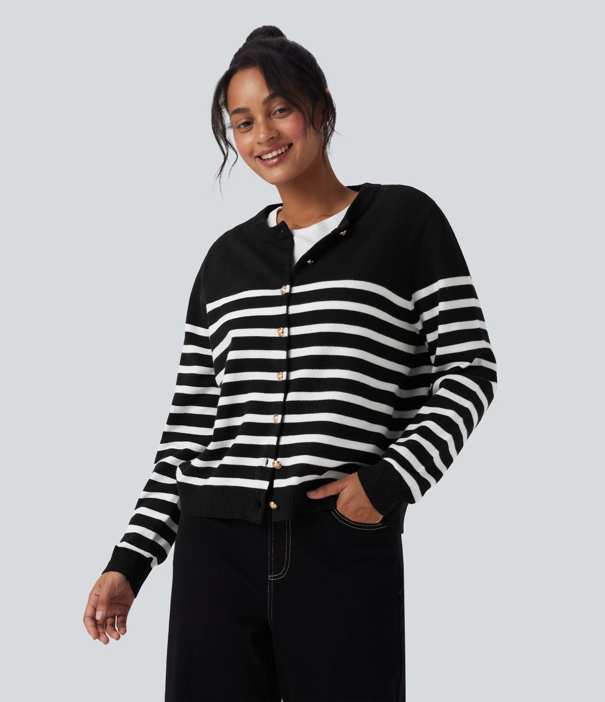 Cardigan de travail rayé color block