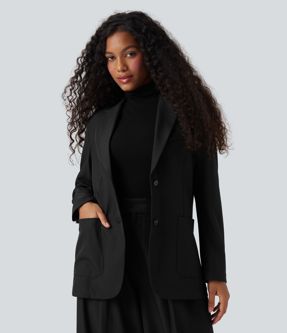 Blazer de travail anti-froissement aspect lin col cranté manches longues avec poches
