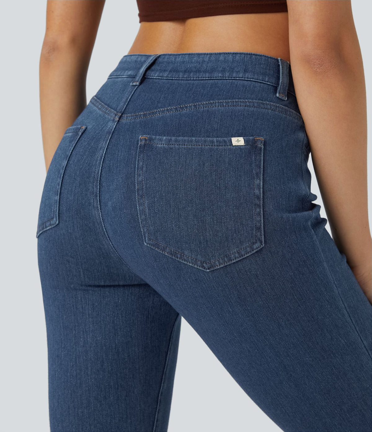 Halara Flex™ Jean Slim Taille Haute avec Bouton Fermeture Éclair Tricot Extensible Multipoches