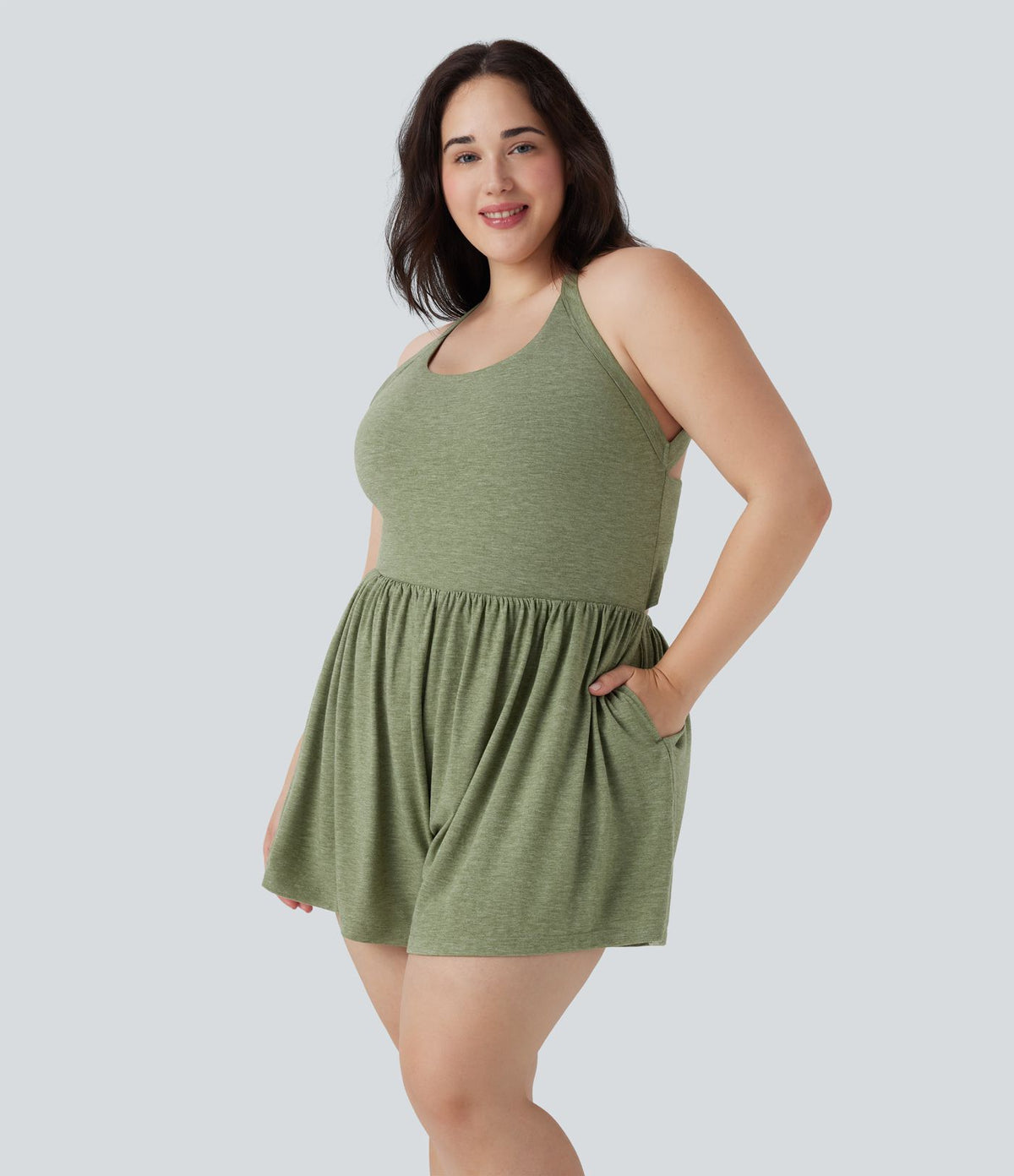 Combinaison-short de séjour grande taille 2-en-1 dos nu torsadée avec poches - Easy Peasy Edition