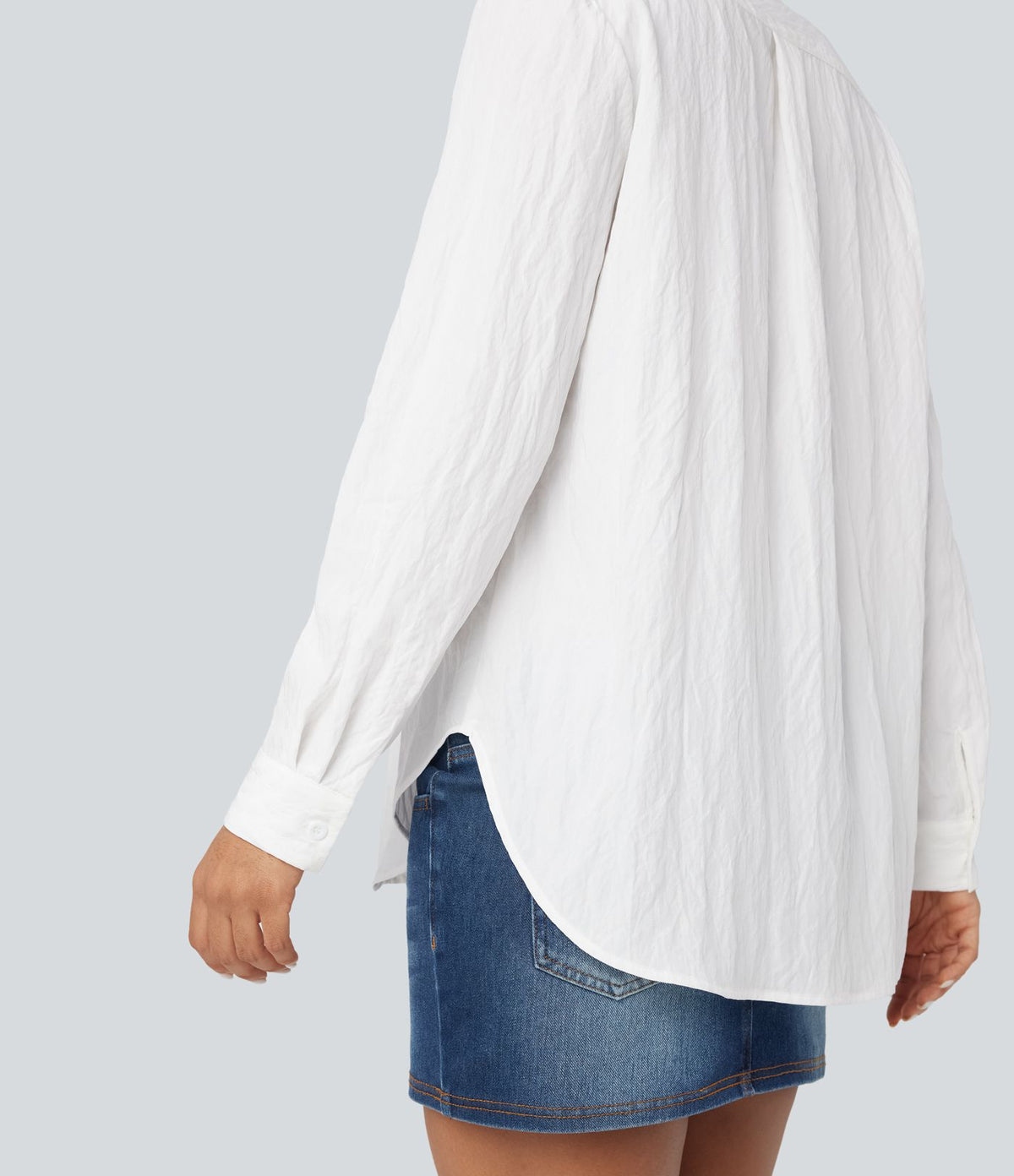 Chemise décontractée manches longues ourlet arrondi avec poche