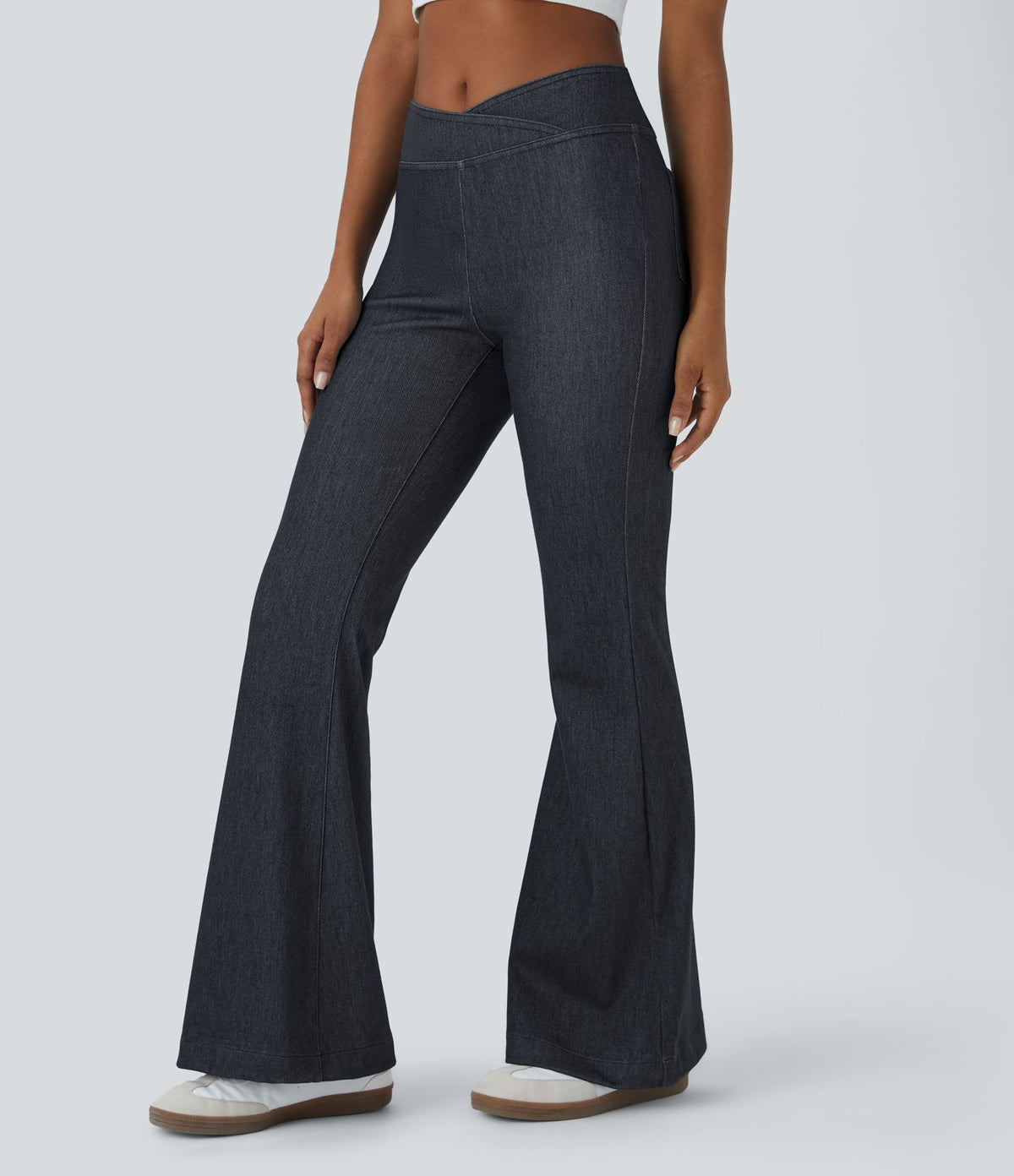 Halara Flex™ Jean Évasé Casual en Tricot Stretch Taille Haute avec Dos Croisé et Poches