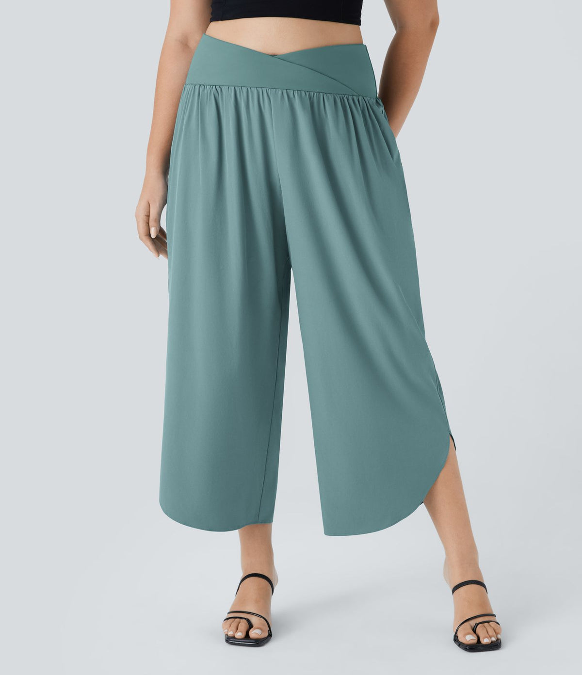 Breezeful™ Pantalon de Vacances Grande Taille Taille Haute avec Découpe Croisée Plissé Poche Latérale Fente et Séchage Rapide