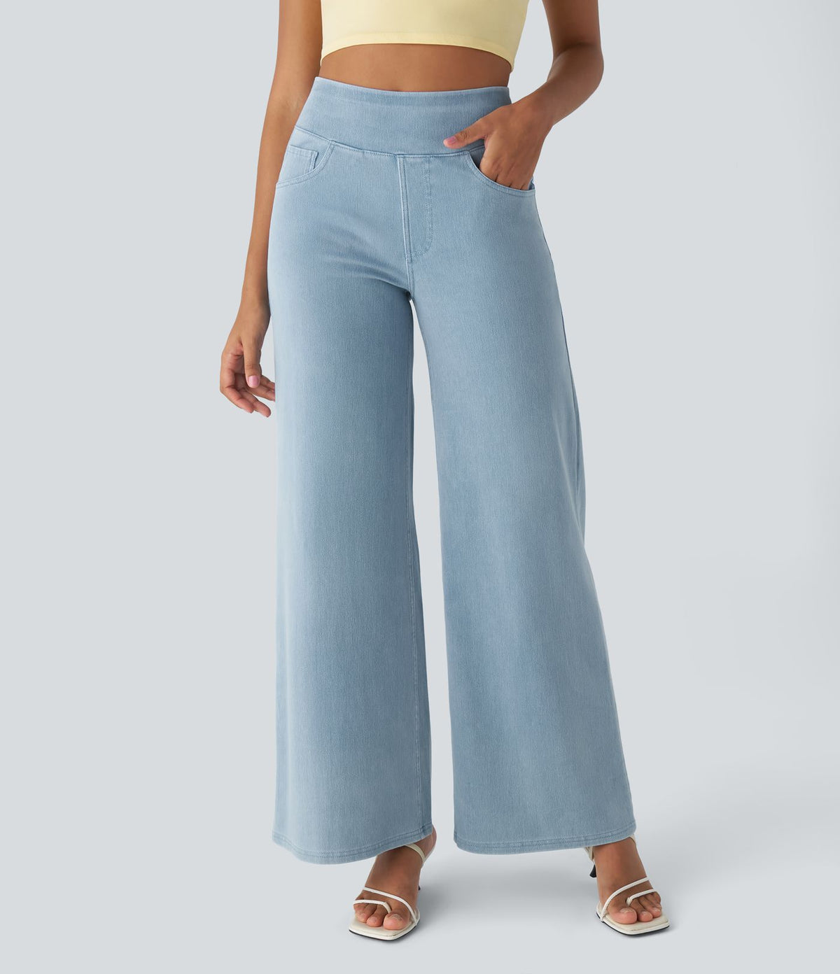 Halara Flex™ Jean Large Travail à Taille Haute Poches Multiples et Tricot Extensible