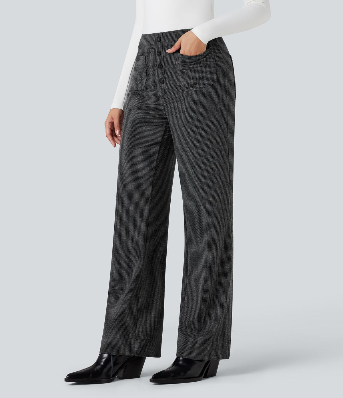 Halara Flex™ Pantalon tailleur pied-de-poule coupe droite taille haute avec poches