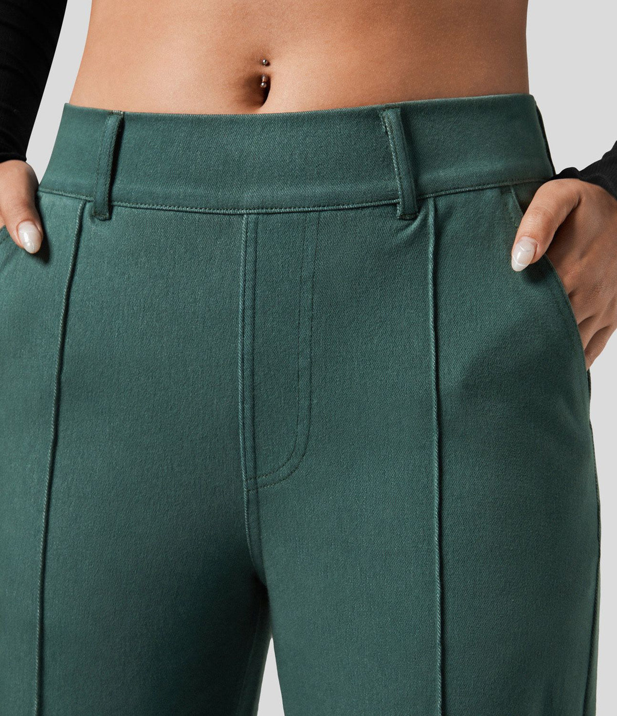 Halara Flex™ Jean Casual Tapered en Tricot Extensible Coloré avec Taille Haute et Poches Latérales