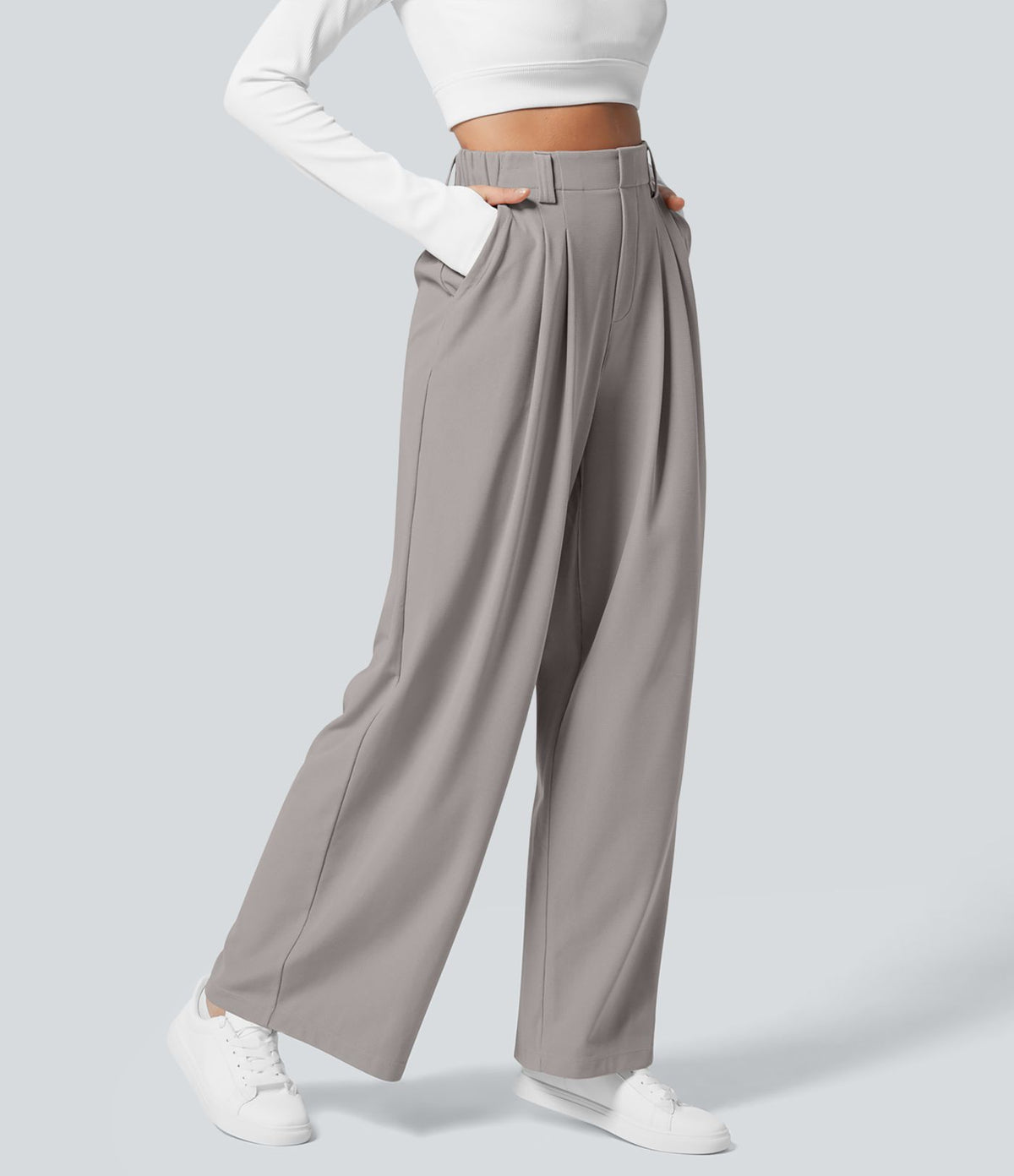 Halara Flex™ Pantalon Tailleur Large Fluide Gaufré Taille Haute Poches Latérales