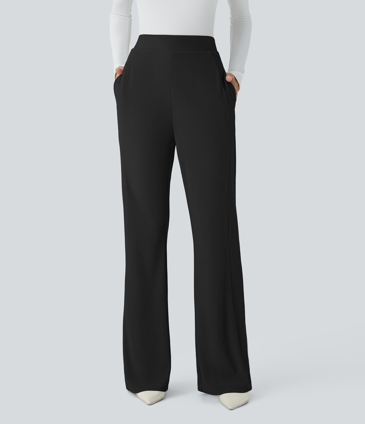 Halara Flex™ Pantalon tailleur taille haute, poches latérales, léger évasé, en tissu micro gaufré