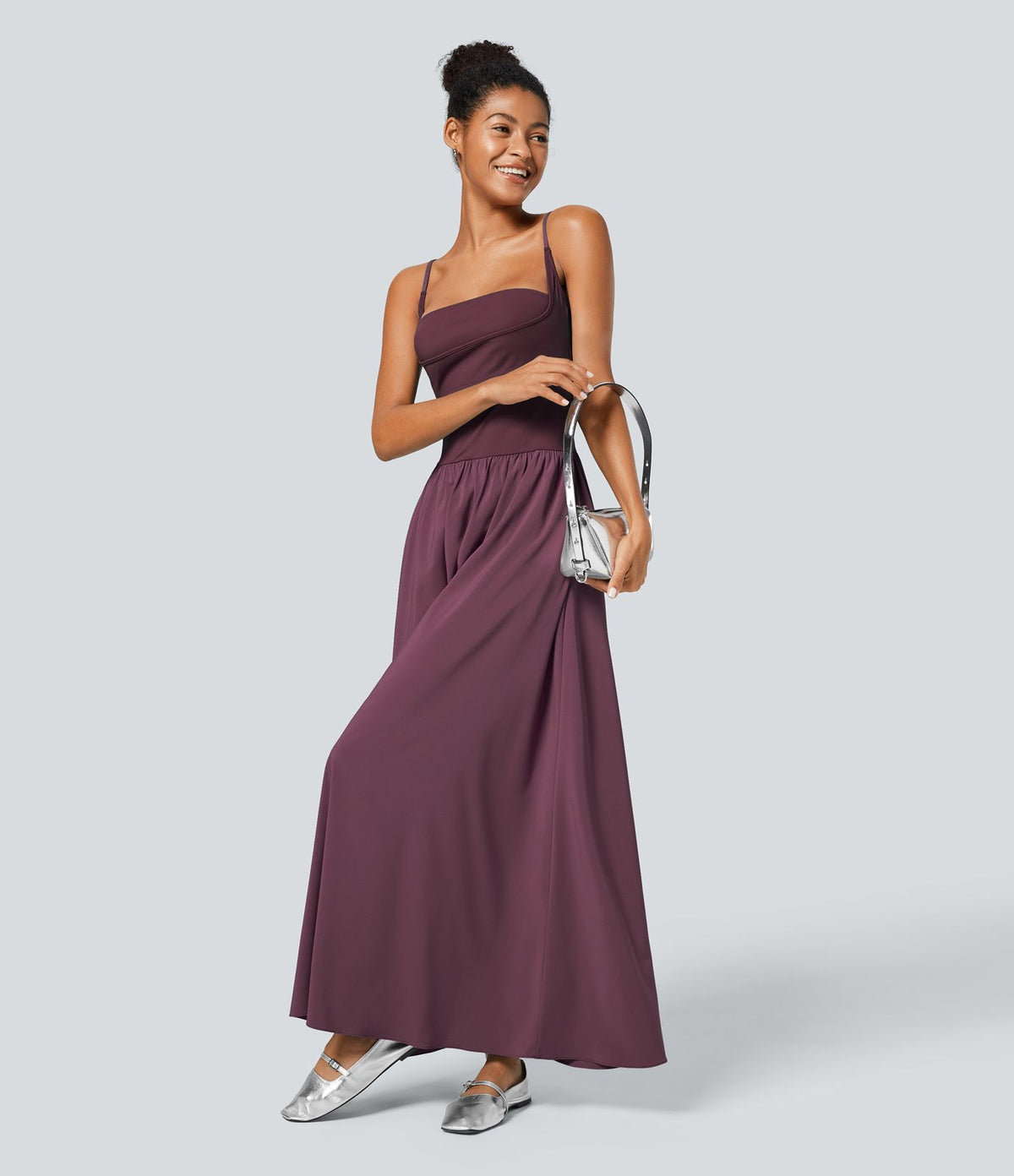 Breezeful™ Robe Débardeur Casual Dos Nu Poches Latérales Plissée Évasée Longue Séchage Rapide