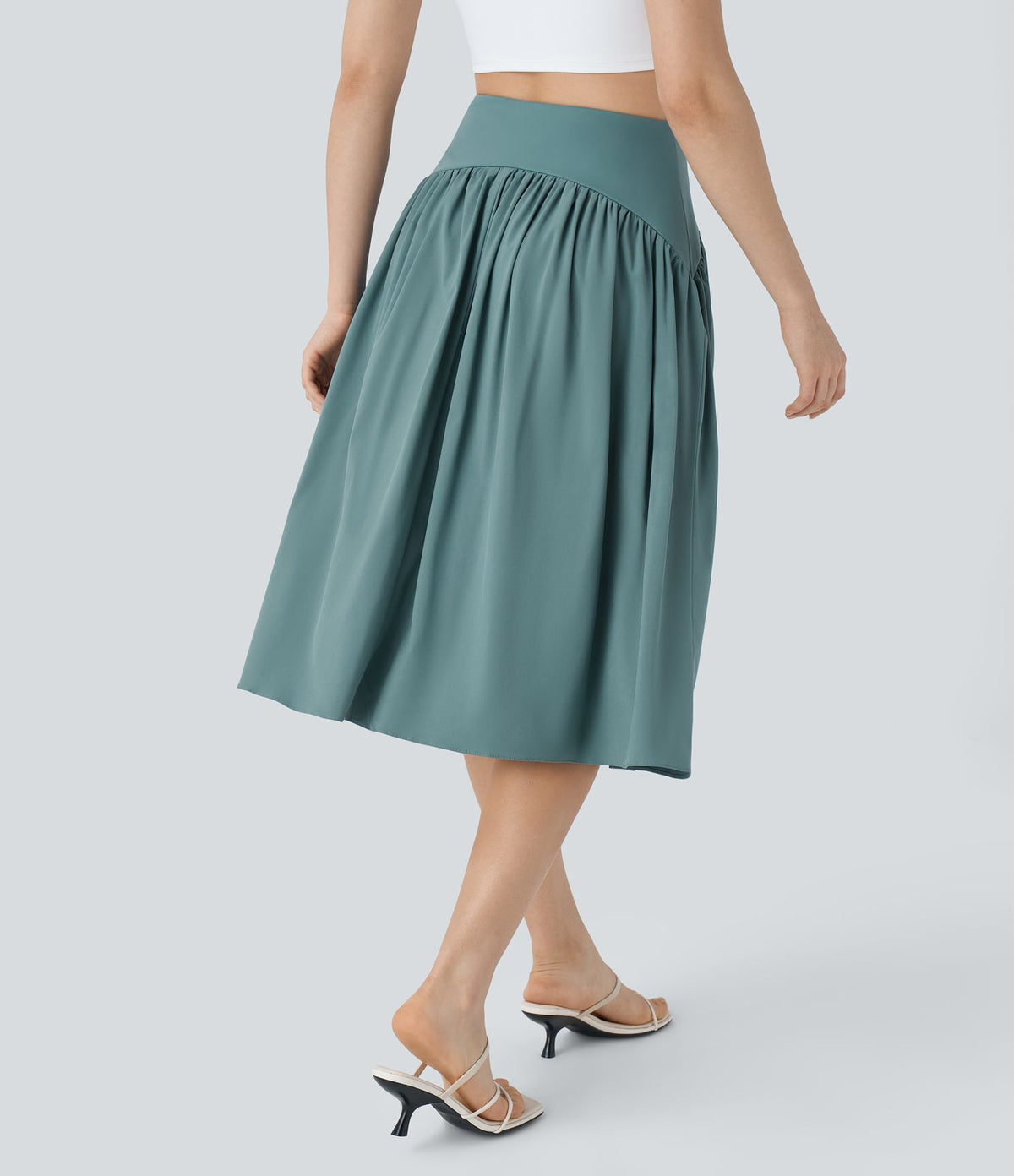 Breezeful™ Jupe de Vacances Midi Fluide à Taille Haute Plissée Fendue et à Séchage Rapide