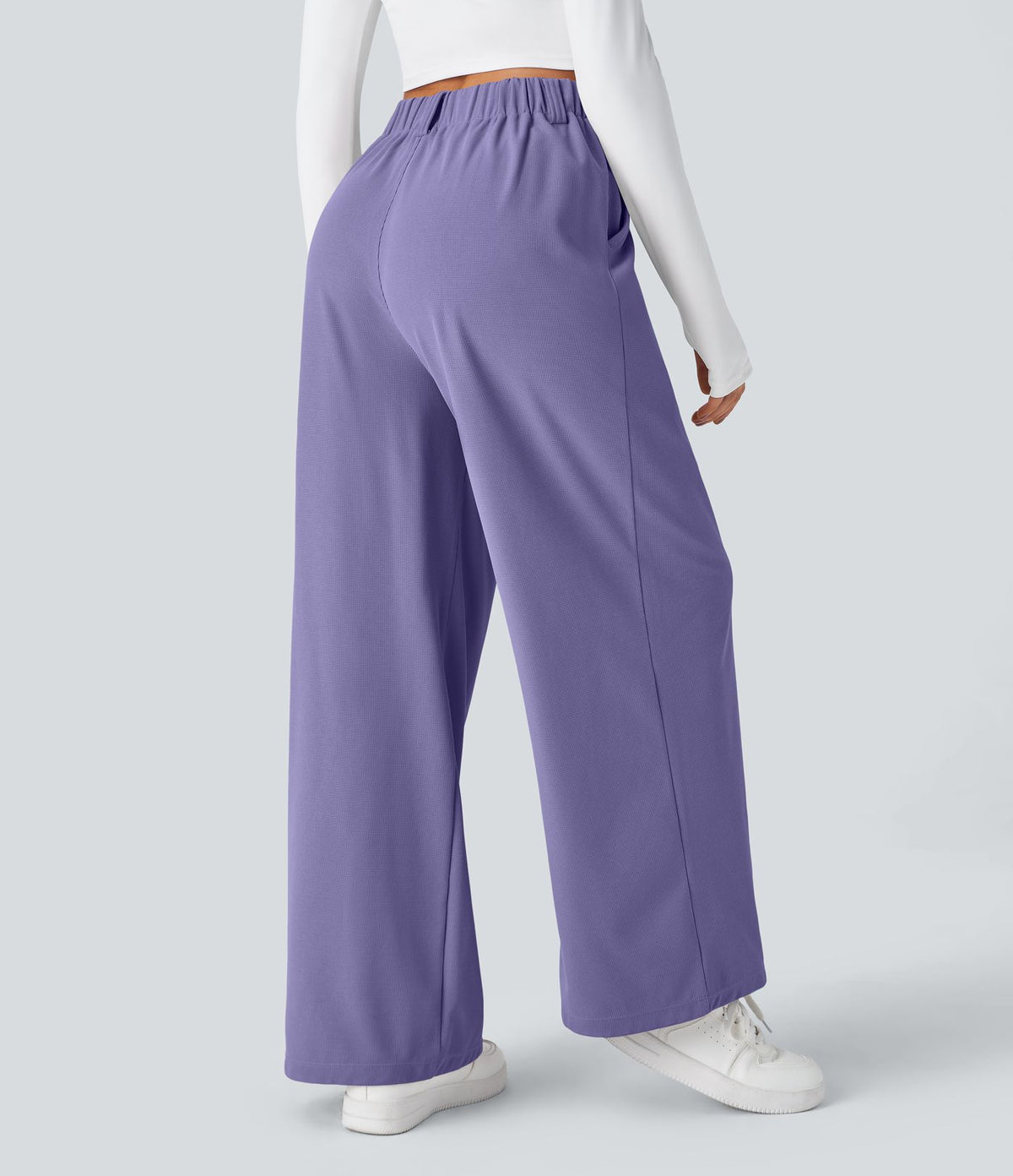 Halara Flex™ Pantalon Tailleur Large Fluide Gaufré Taille Haute Poches Latérales