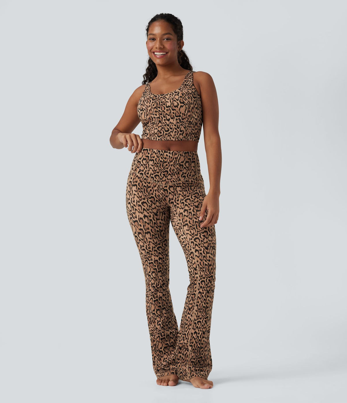 Débardeur yoga court Halara UltraSculpt™ imprimé léopard col en U