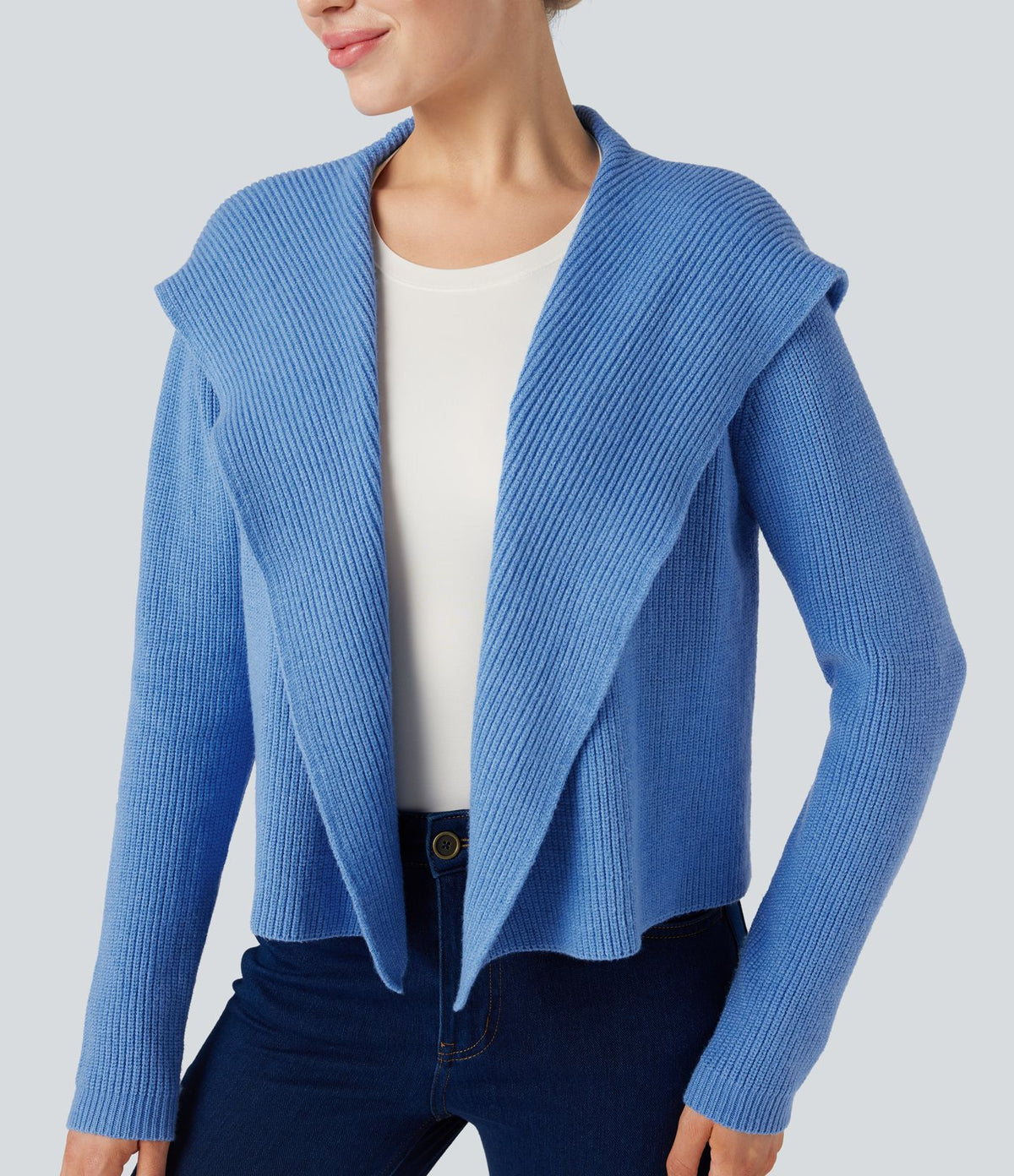 Cardigan ouvert à capuche manches longues