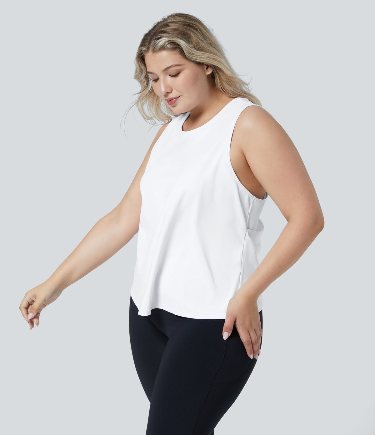 Débardeur de Yoga Grande Taille avec Découpe et Ourlet Croisé Uni