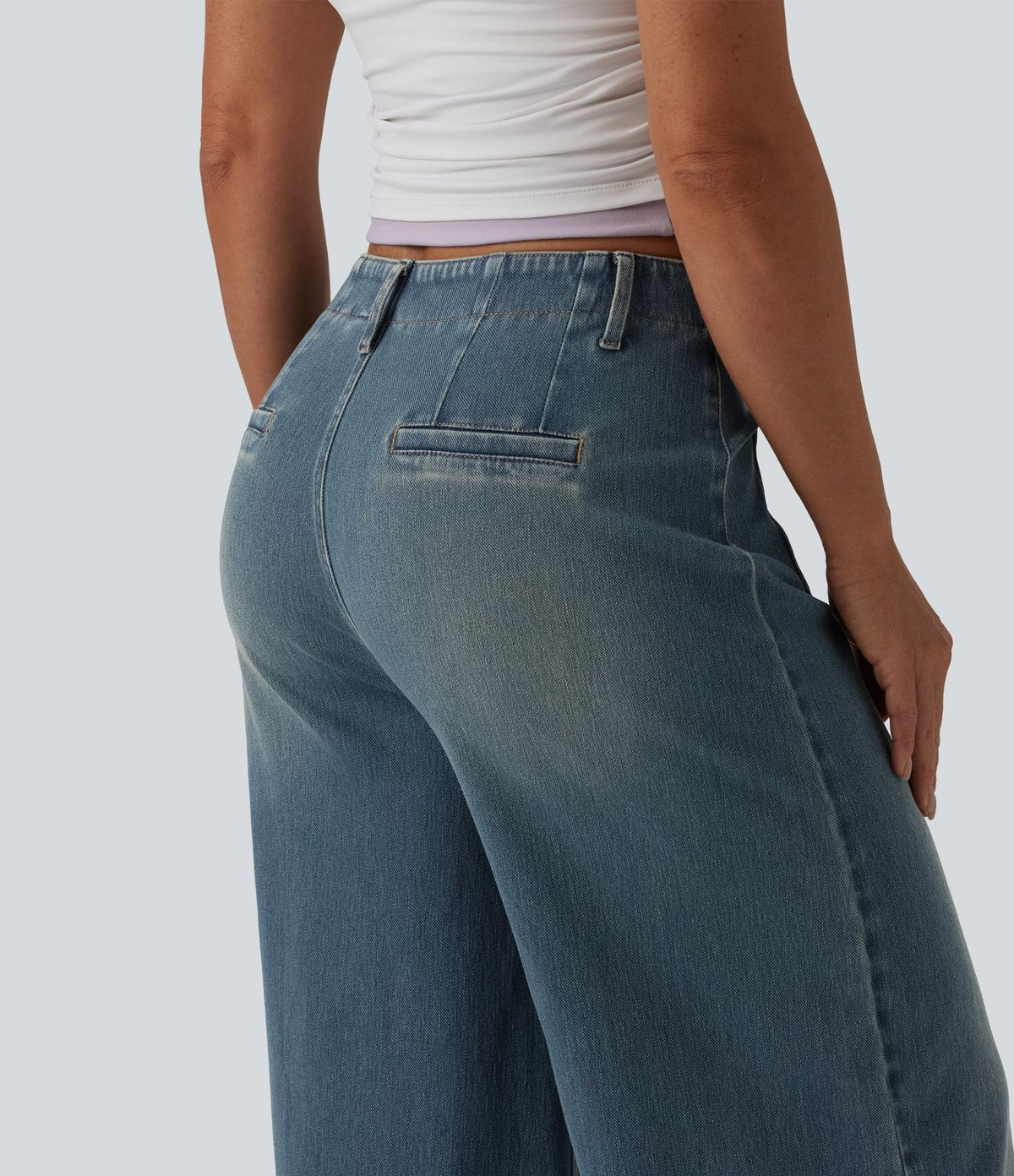 Halara Flex™ Jean large Palazzo et Taille Haute avec Poches Avant en Tricot Extensible Lavé