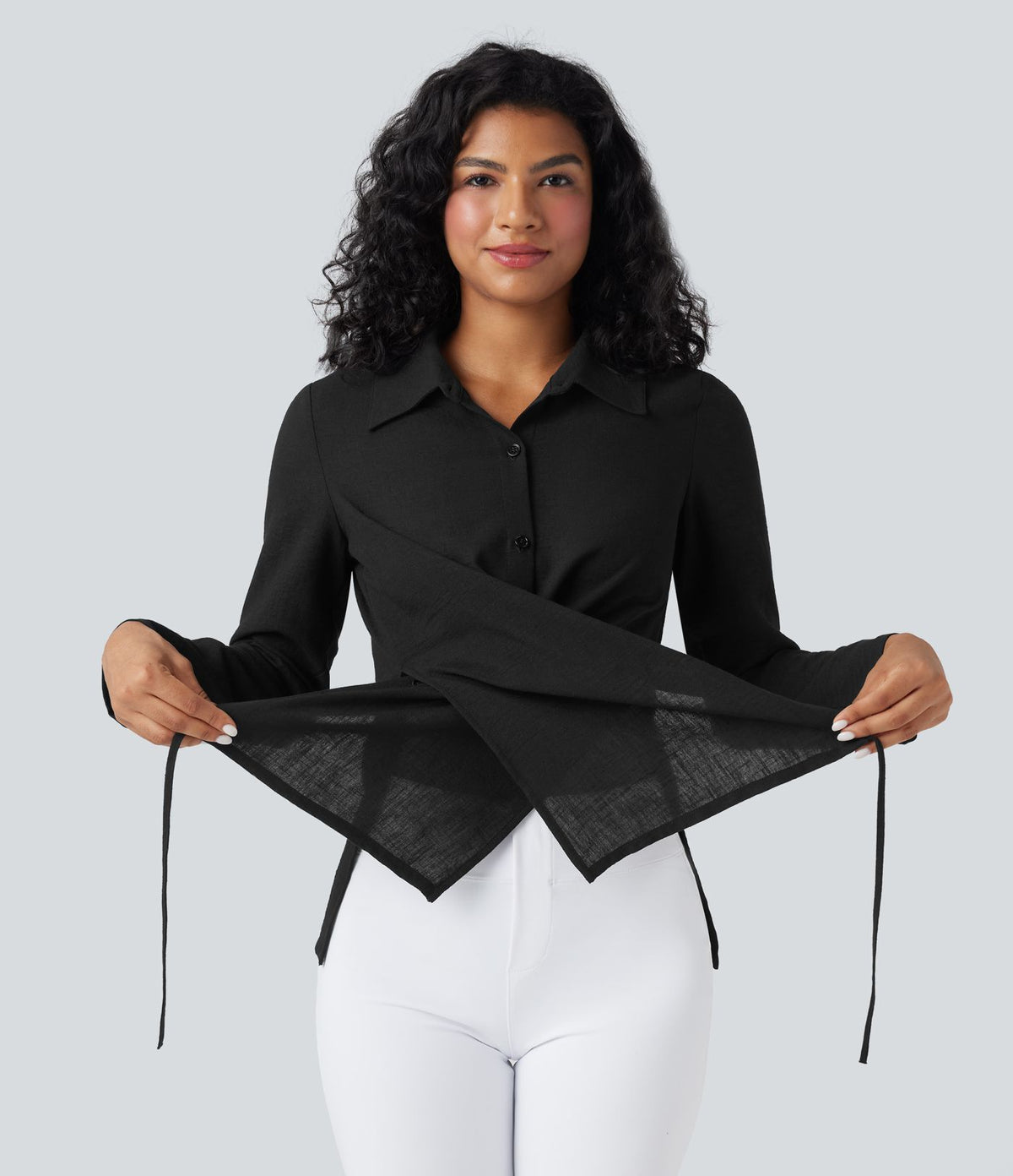 Chemise tailleur portefeuille manches longues avec lien dos