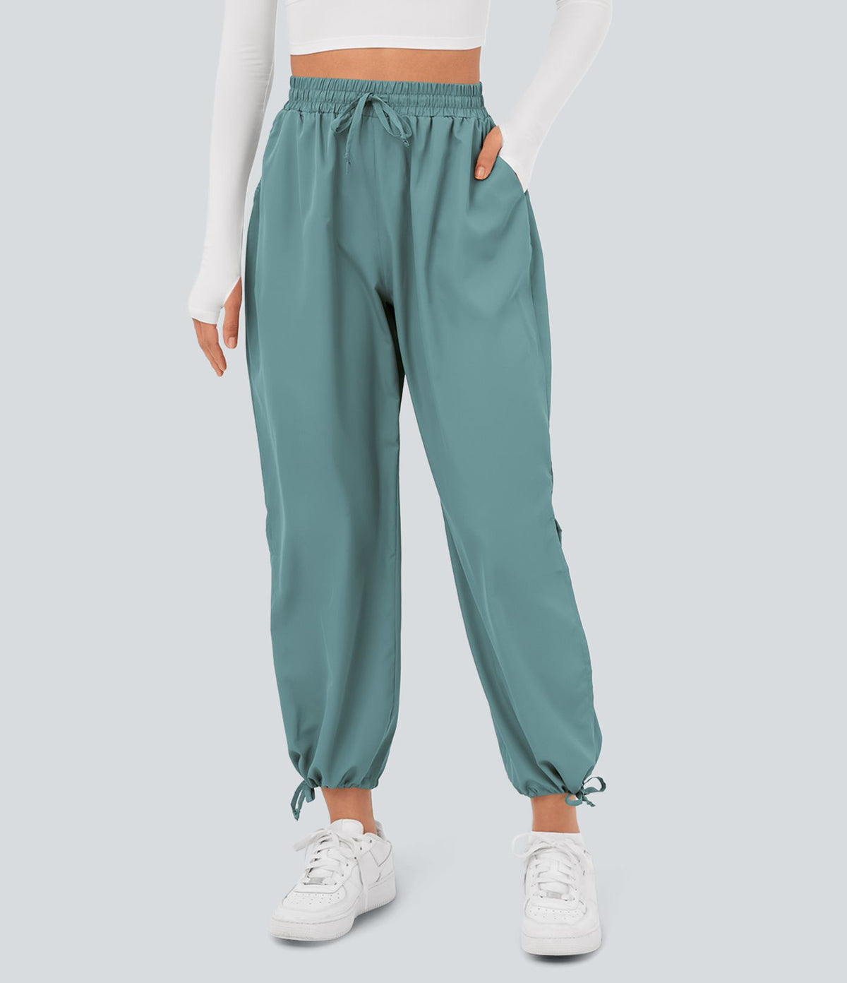 Breezeful™ Jogging Casual à Taille Haute avec Cordon de Serrage Poches Latérales Fente en Bas et Séchage Rapide