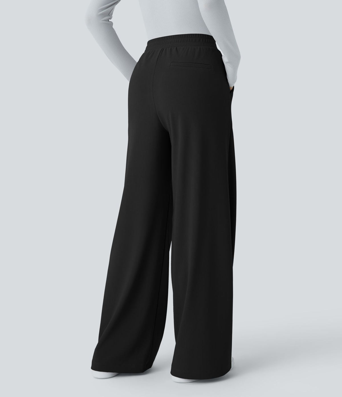 Halara Flex™ Pantalon Tailleur en tissu gaufré à taille haute, jambes larges, poches latérales et plis décoratifs